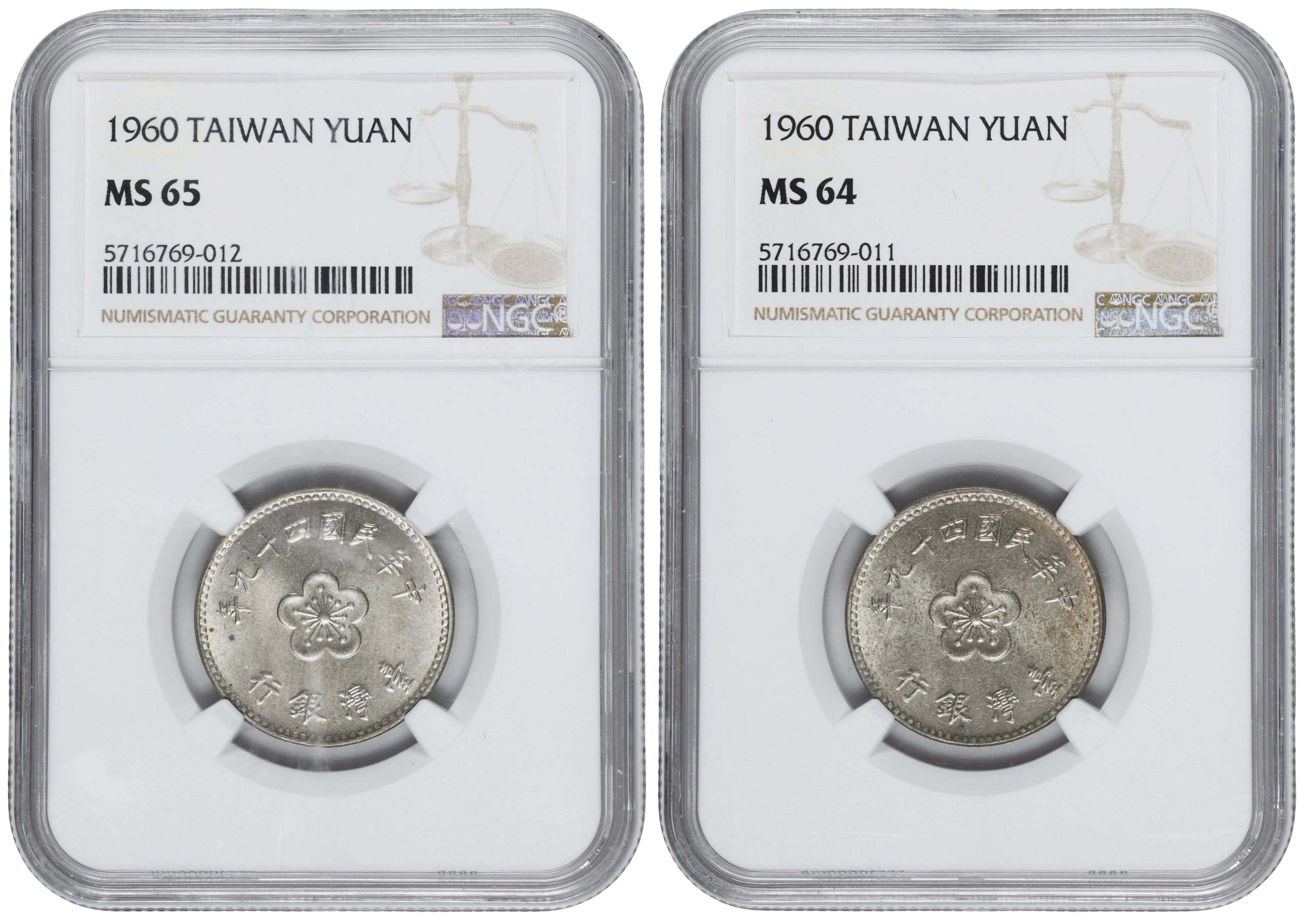 CHINA. Taiwan. Duo of Yuan, Year 49 (1960). Taipei Mint. Both NGC Certified.