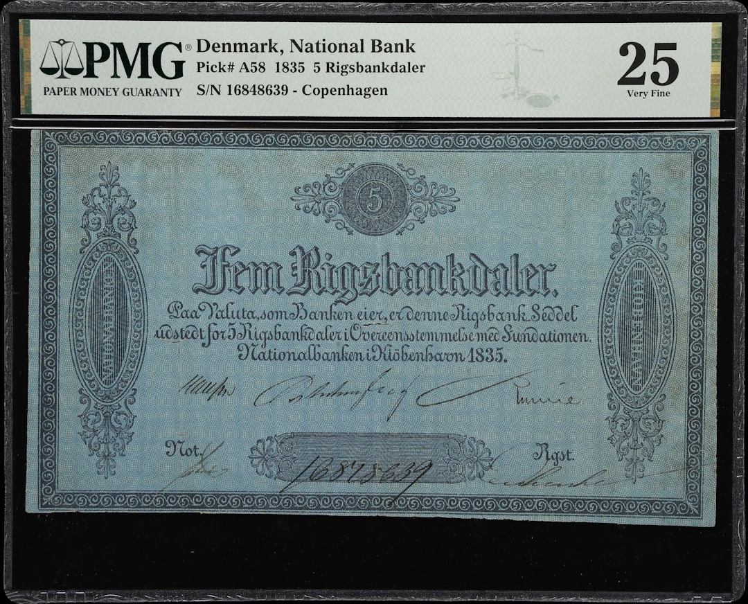 (◊) DENMARK. Nationalbanken i Kiobenhavn. 5 Rigsbankdaler, 1835. P-A58.