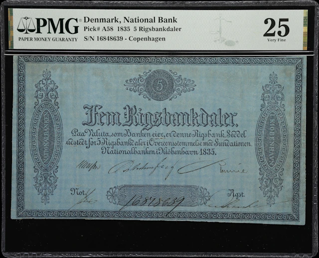 (◊) DENMARK. Nationalbanken i Kiobenhavn. 5 Rigsbankdaler, 1835. P-A58.