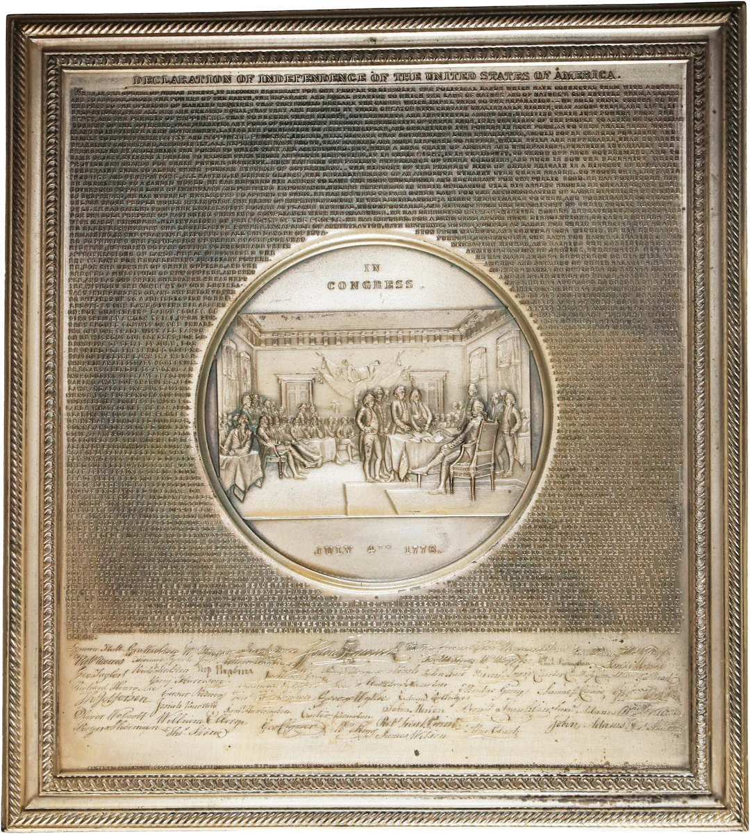 1859 Declaration of Independence Plaque. By Samuel H. Black of New