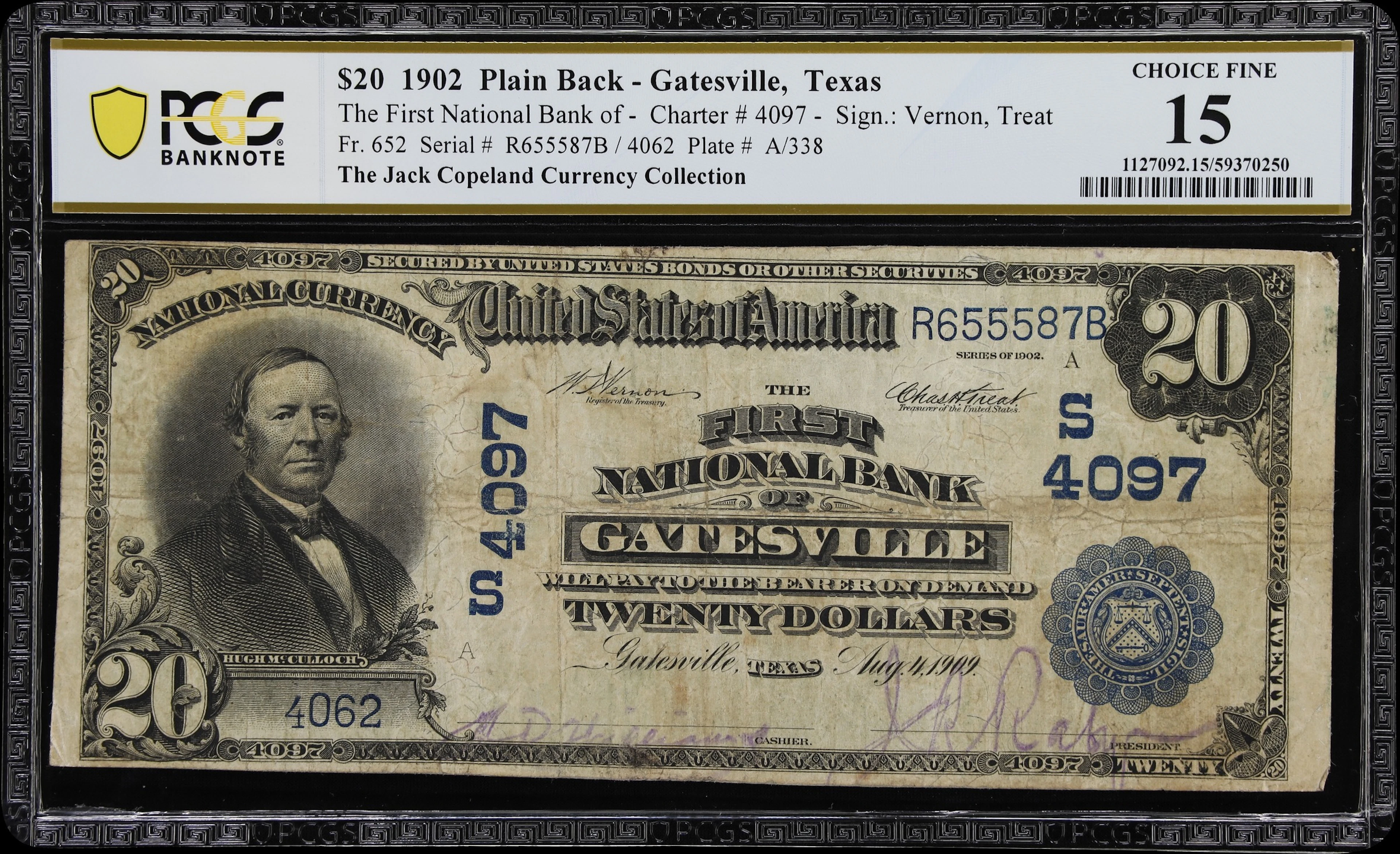 Gatesville, Texas. $20 1902 Plain Back. Fr. 652. First NB. Charter