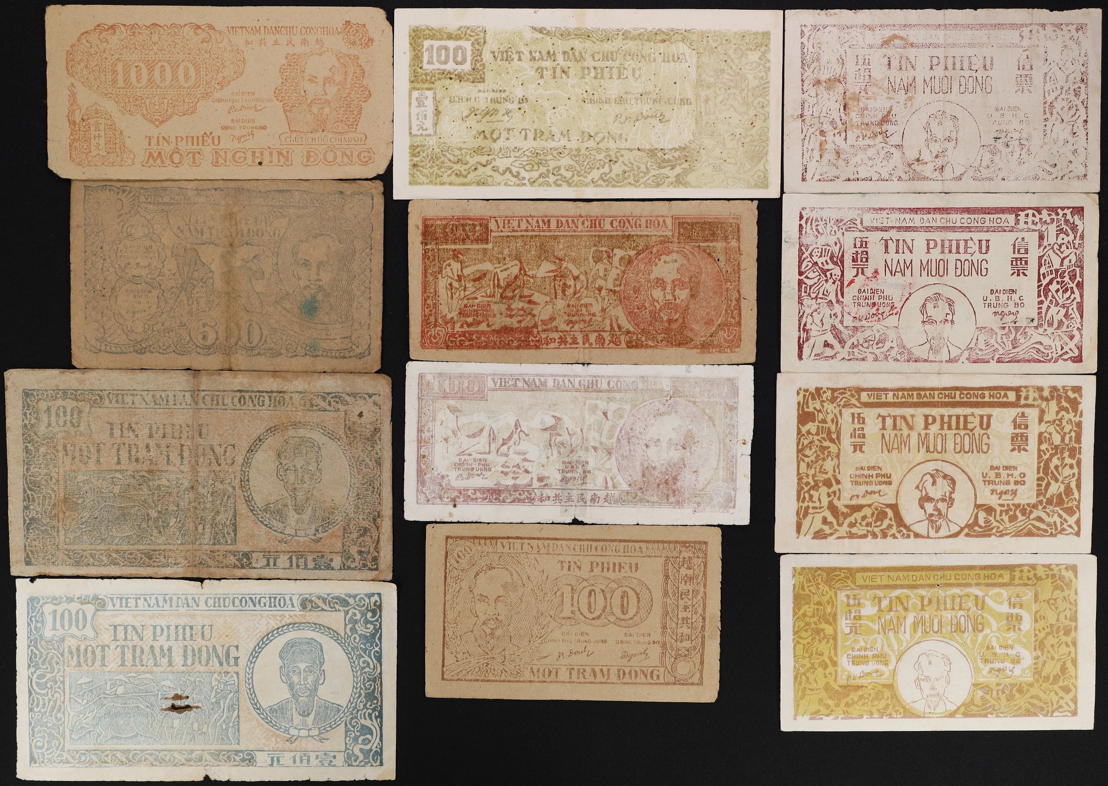 VIETNAM. Lot of (12). Viet-Nam Dan-Chu Cong-Hoa. 50, 100, 500, & 1000