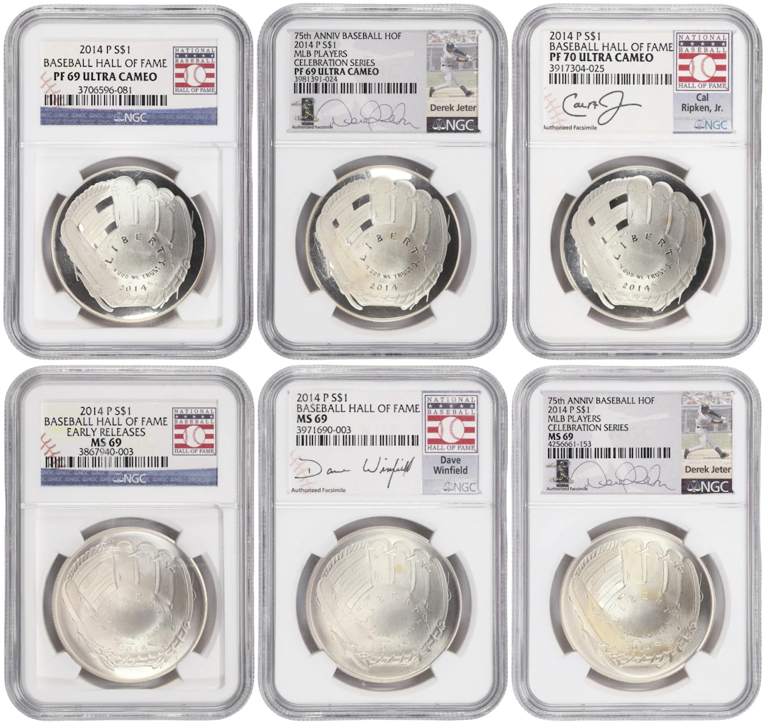 (4.64 oz, 144.335 g ASW). Lot of (6) 2014-P Baseball Hall of Fame
