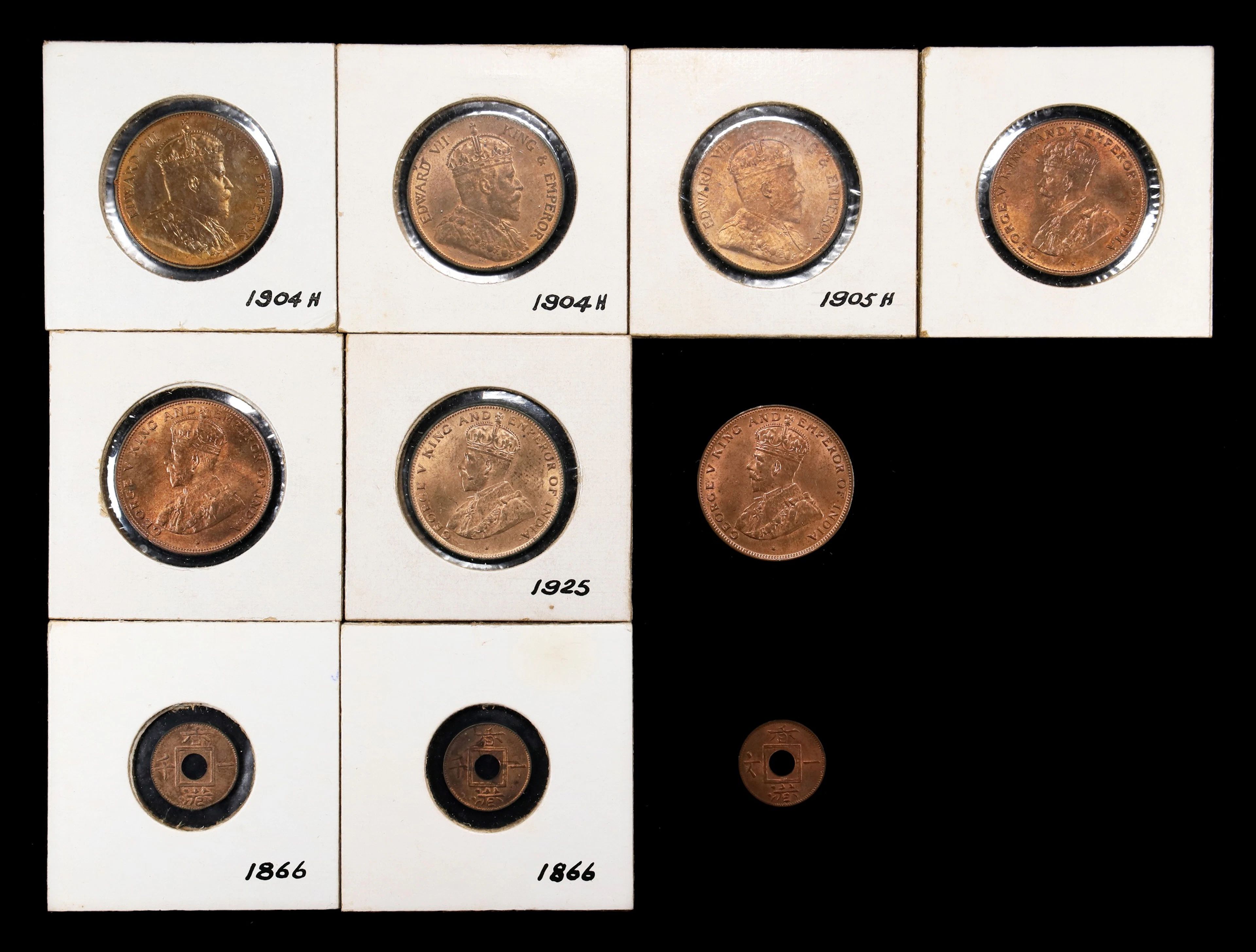 (t) HONG KONG (SAR). Group of Copper Minors (10 Pieces), 1863-1925.