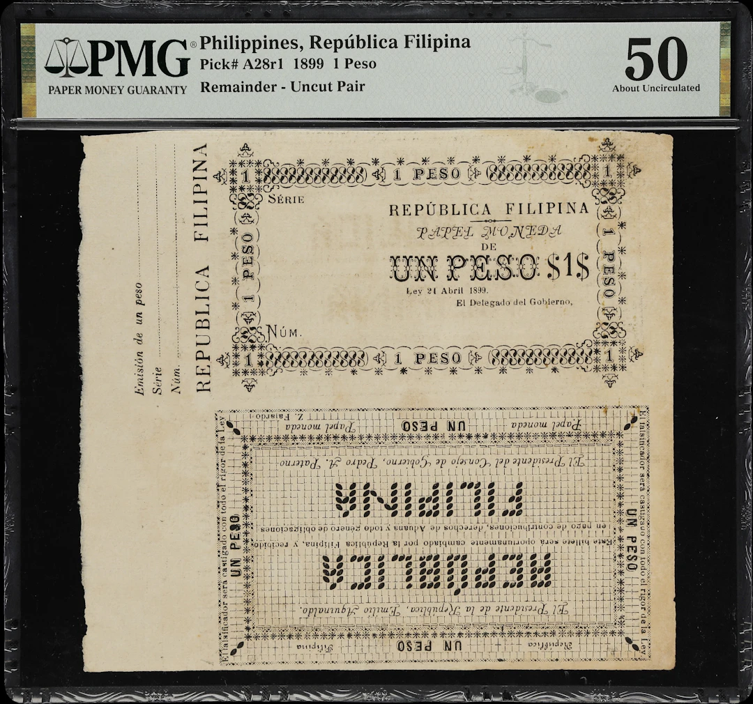 PHILIPPINES. Republica Filipina. 1 Peso, 24.4.1899. P-A28r1. Remainder.
