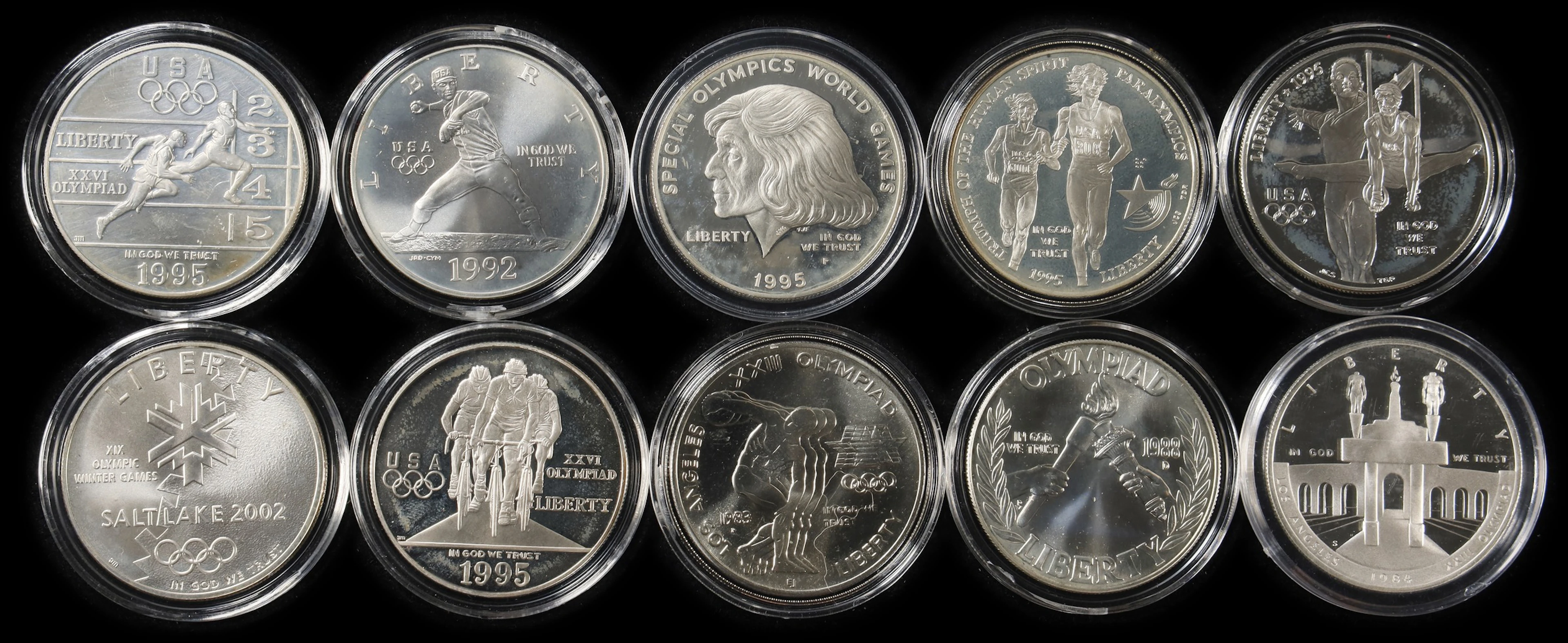 (7.734 oz, 240.558 g ASW). Lot of (10) Mixed Date U.S. Commemorative Silver $1.