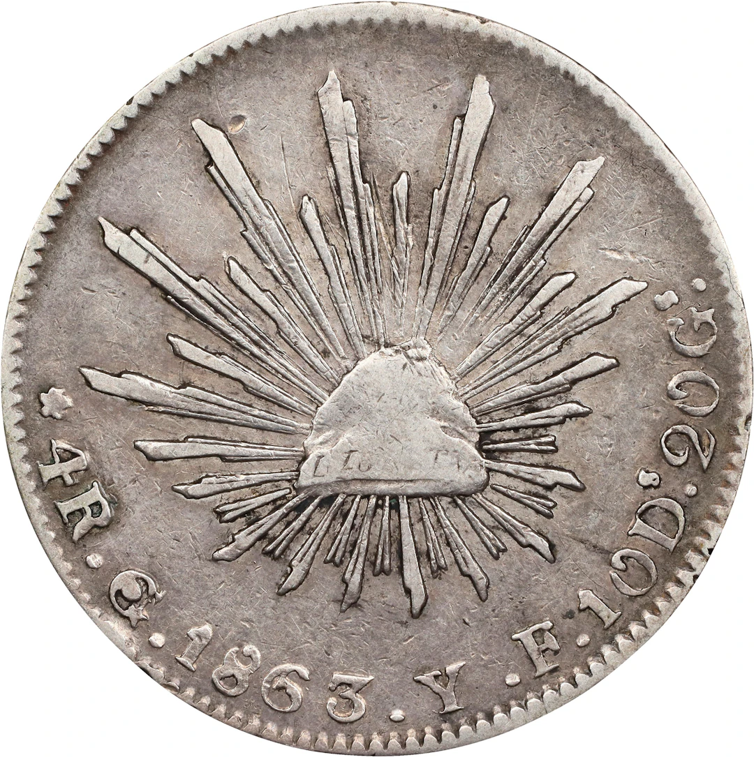 MEXICO. 4 Reales, 1863-Go YF. Guanajuato Mint. EXTREMELY FINE Details