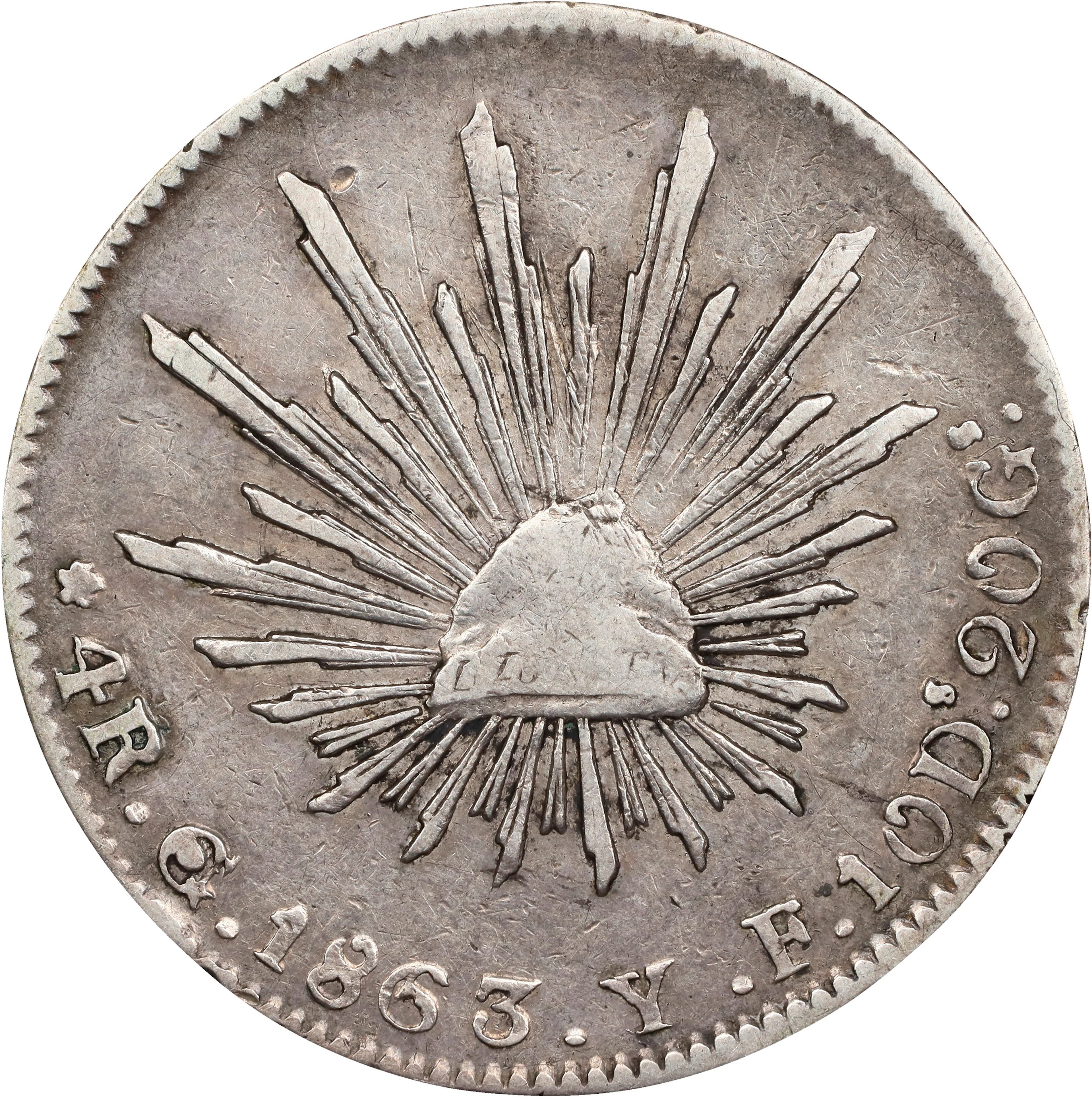 MEXICO. 4 Reales, 1863-Go YF. Guanajuato Mint. EXTREMELY FINE Details