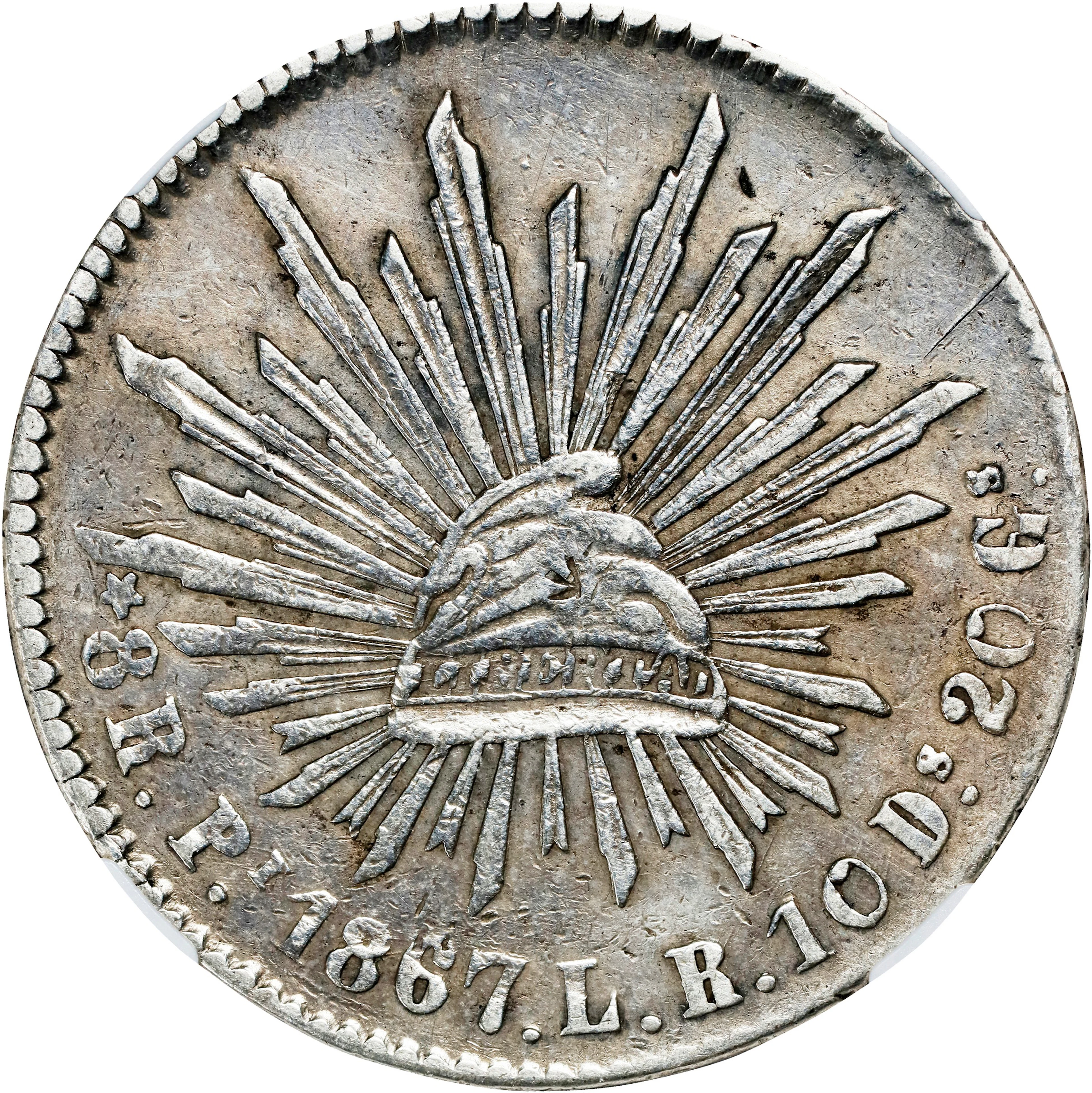 MEXICO. 8 Reales, 1867-Pi LR. San Luis Potosi Mint. NGC EF Details--Chopmarked
