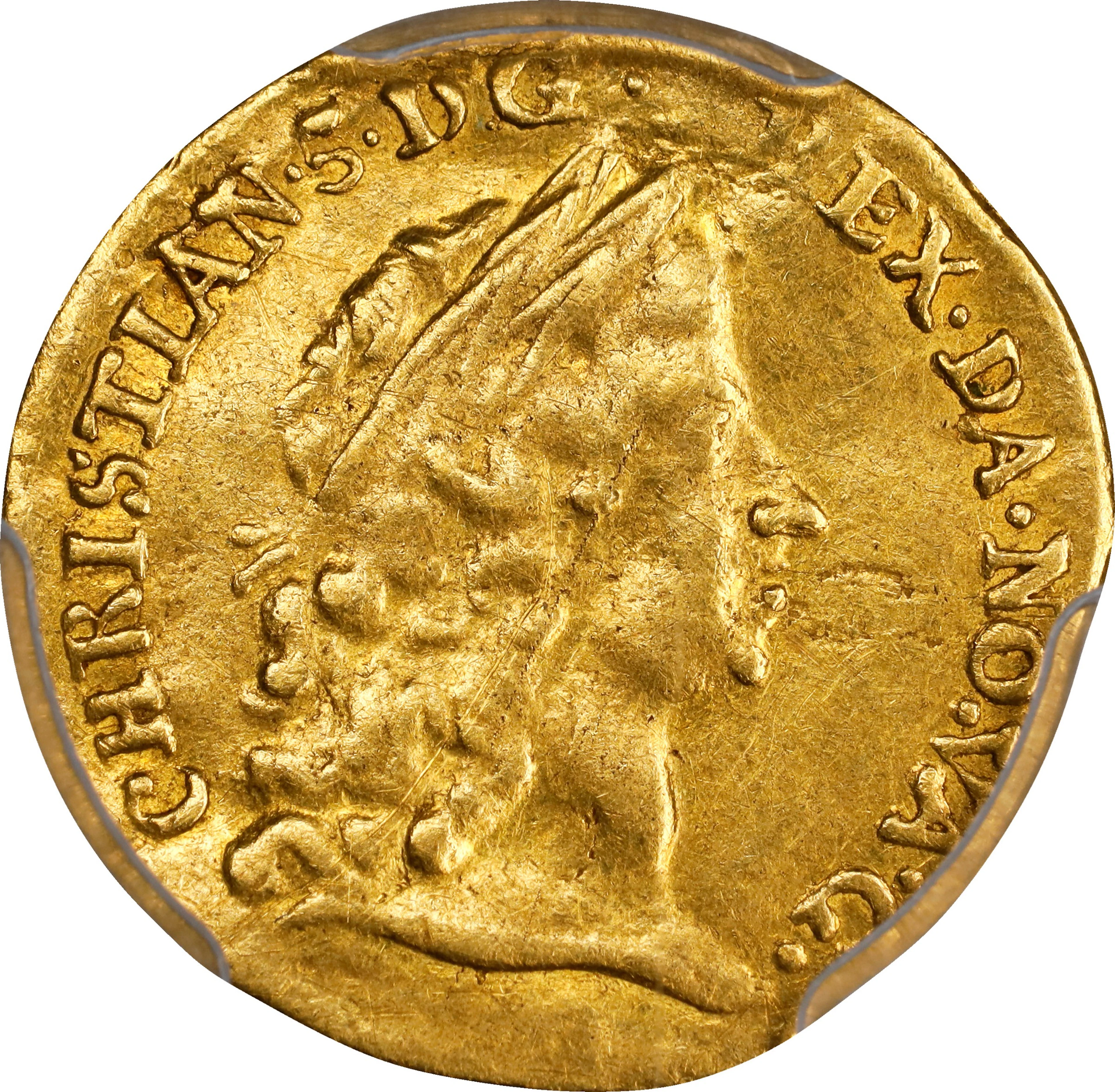 (◊) DENMARK. 1/4 Ducat (3 Mark), 1676-GK. Copenhagen Mint. Christian