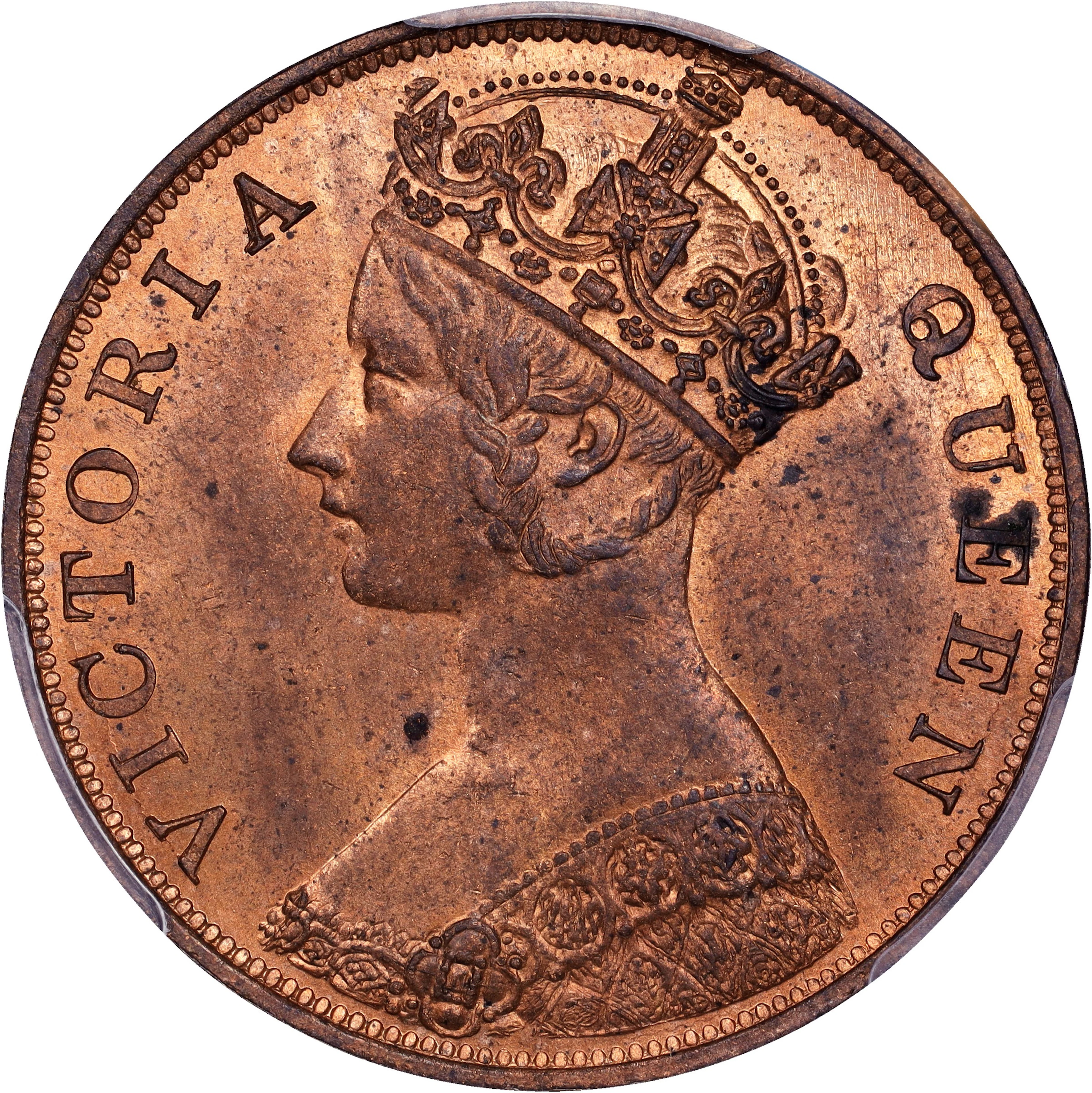 (t) HONG KONG (SAR). Cent, 1877. London Mint. Victoria. PCGS MS-63 Red Brown.