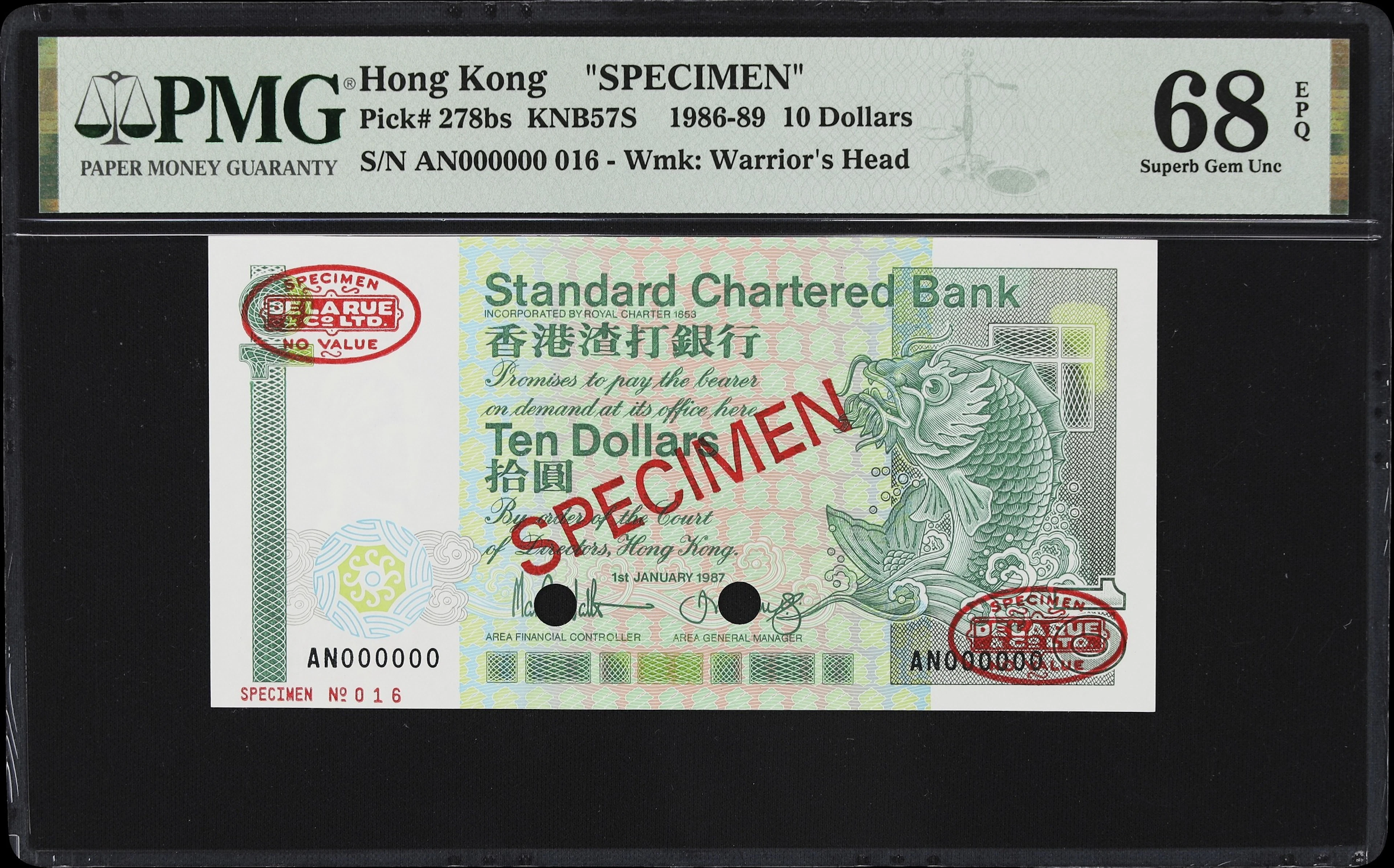 HONG KONG (SAR). Standard Chartered Bank. 10 Dollars, 1.1.1987. P-278bs.