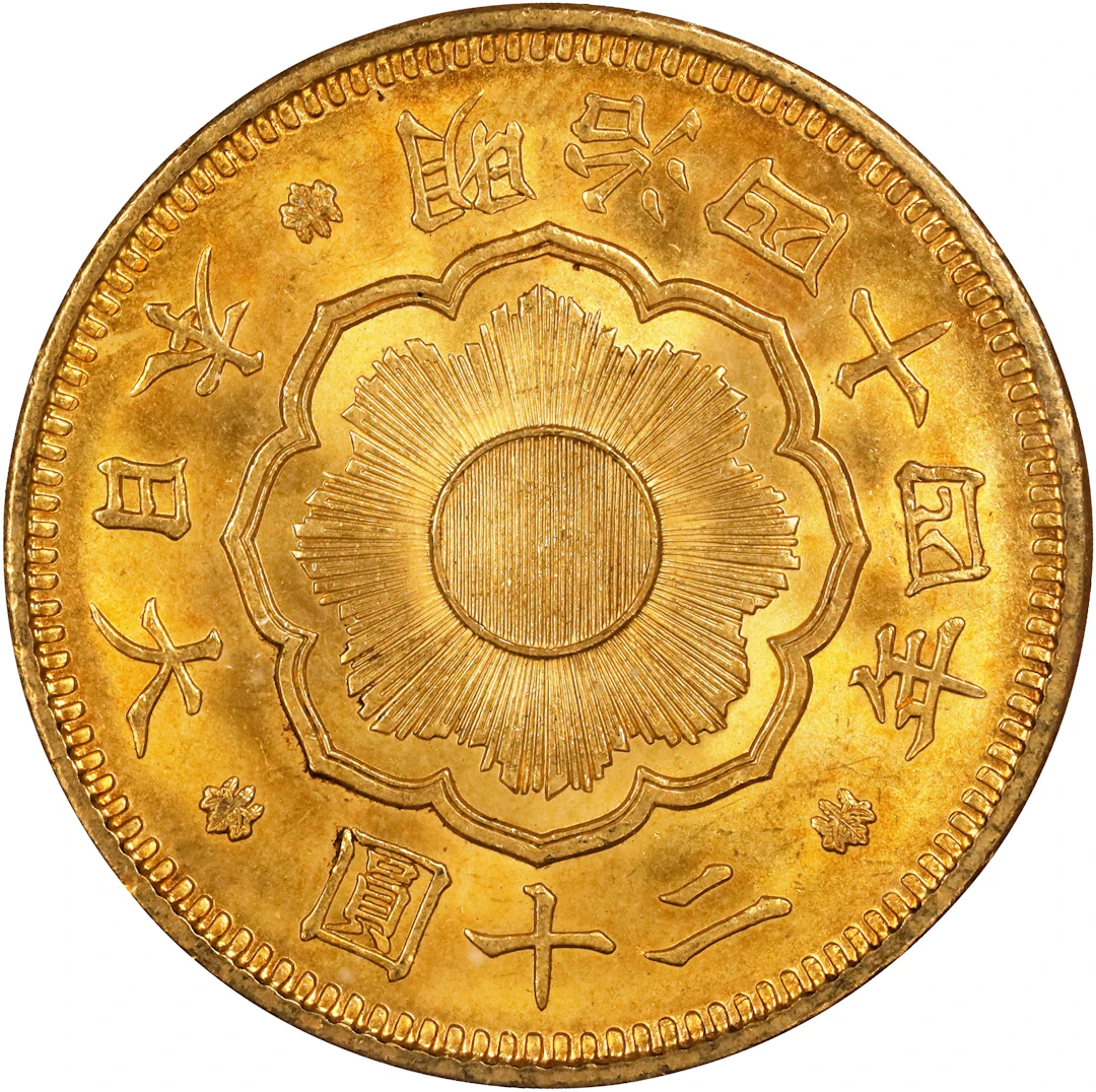JAPAN. 20 Yen, Year 44 (1911). Osaka Mint. Mutsuhito (Meiji). PCGS MS-64.