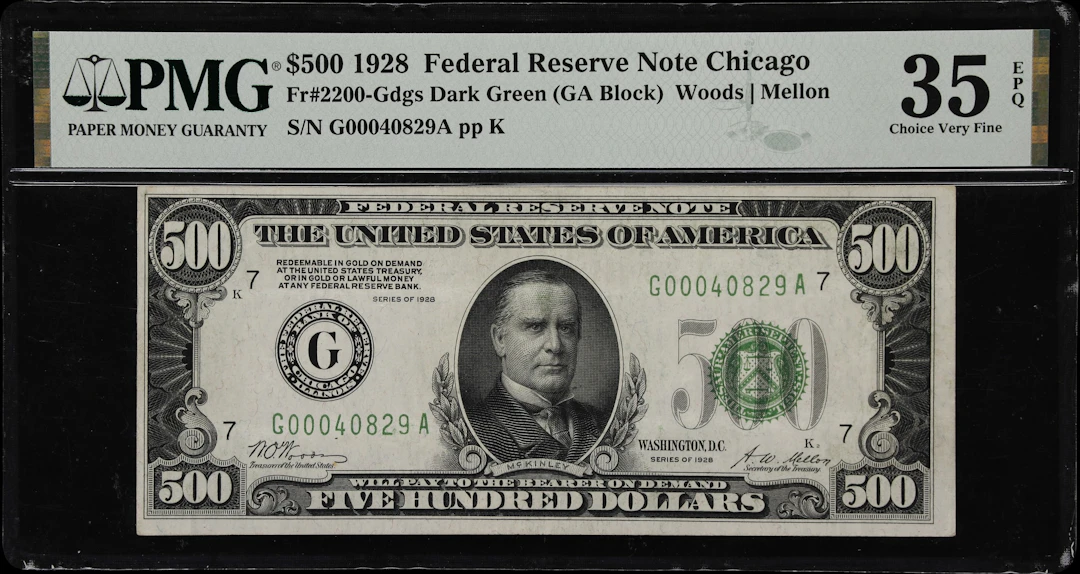 Fr. 2200-Gdgs. 1928 Dark Green Seal $500 Federal Reserve Note. Chicago.