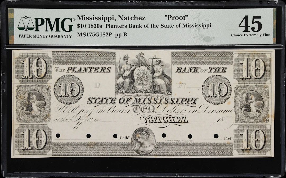 Natchez, Mississippi. Planters Bank of the State of Mississippi. 18xx