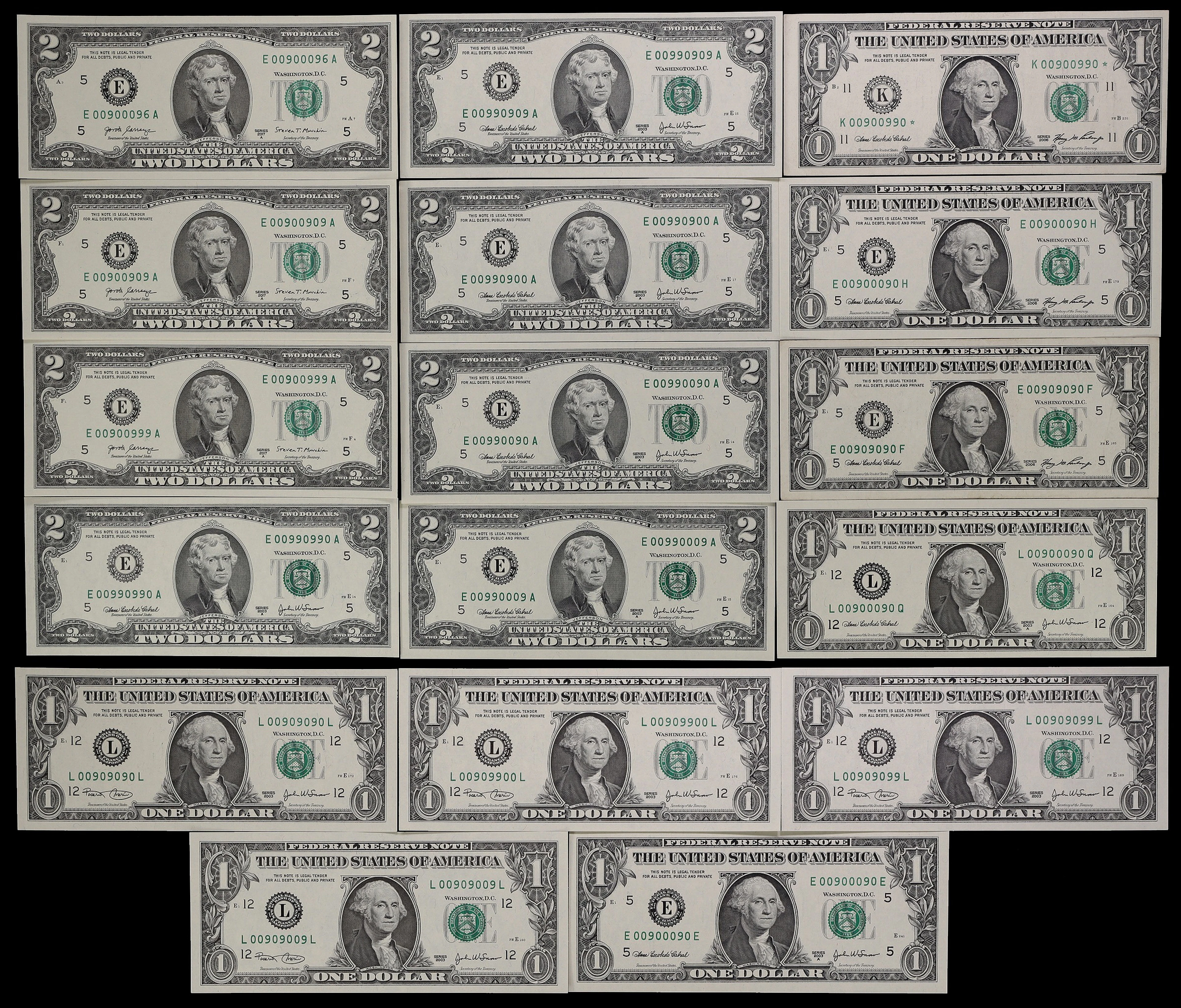 Lot of (17) Fr. 1929-L, 1930-E, 1931-L, 1933-E, 1933-K*, 1938-E &