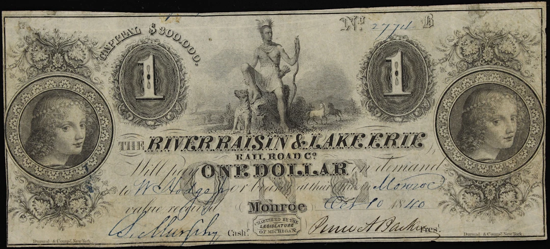 Monroe, Michigan. River Raisin & Lake Erie Rail Road Company. 1840 $1. Fine.