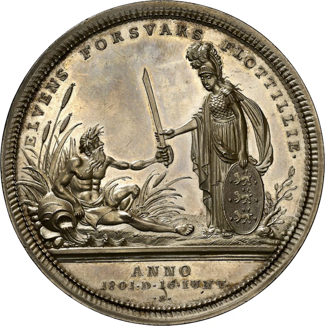 DENMARK. Defense of the Elbe River Silver Prize Medal, 1801. Christian