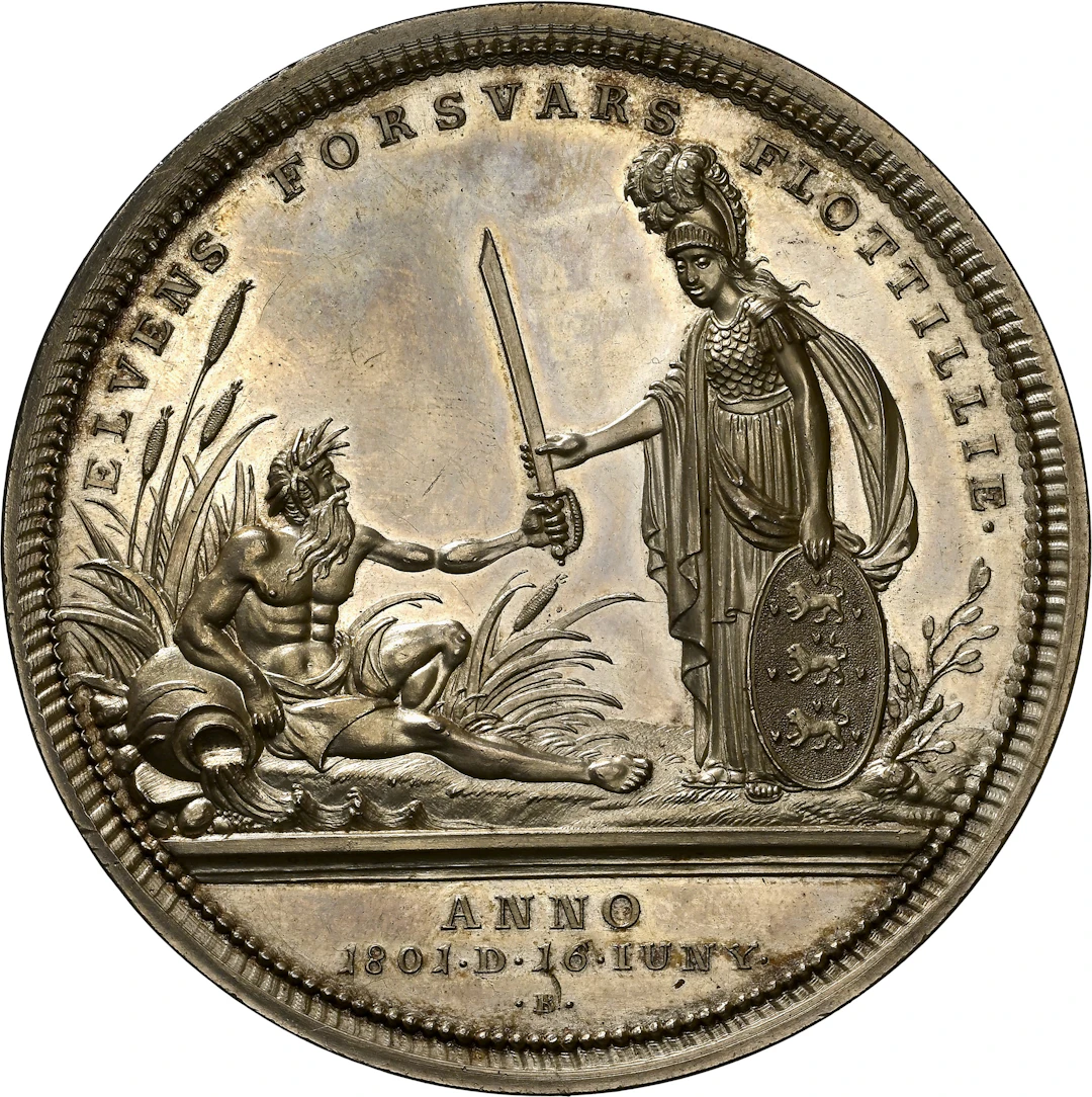 DENMARK. Defense of the Elbe River Silver Prize Medal, 1801. Christian