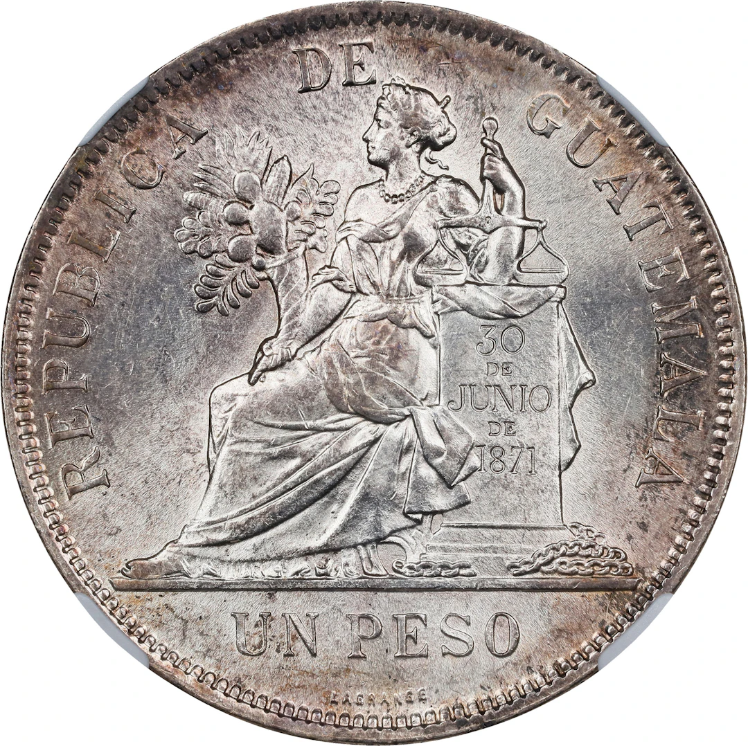 GUATEMALA. Peso, 1896/5. Guatemala City Mint. NGC MS-63.