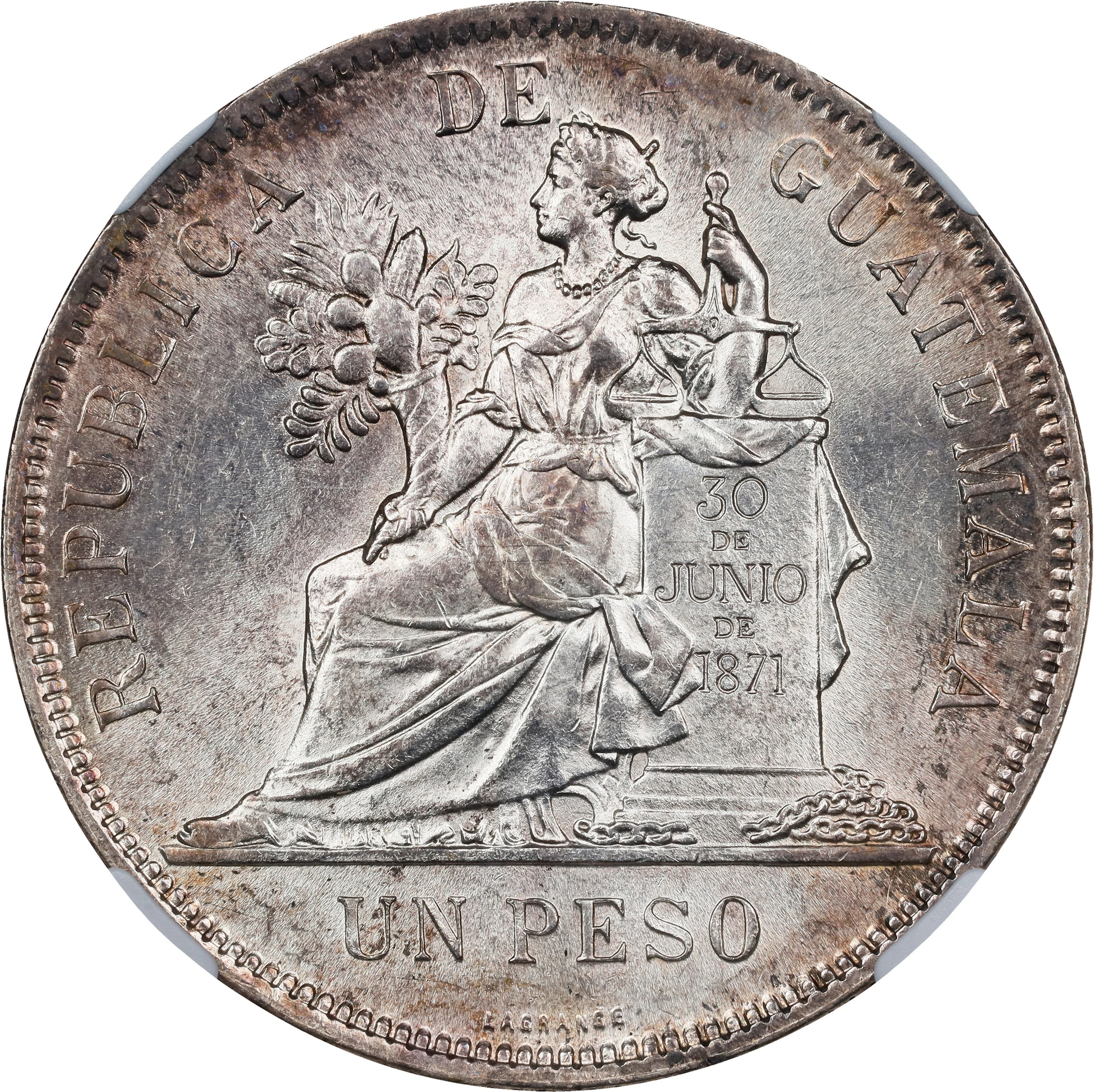 GUATEMALA. Peso, 1896/5. Guatemala City Mint. NGC MS-63.