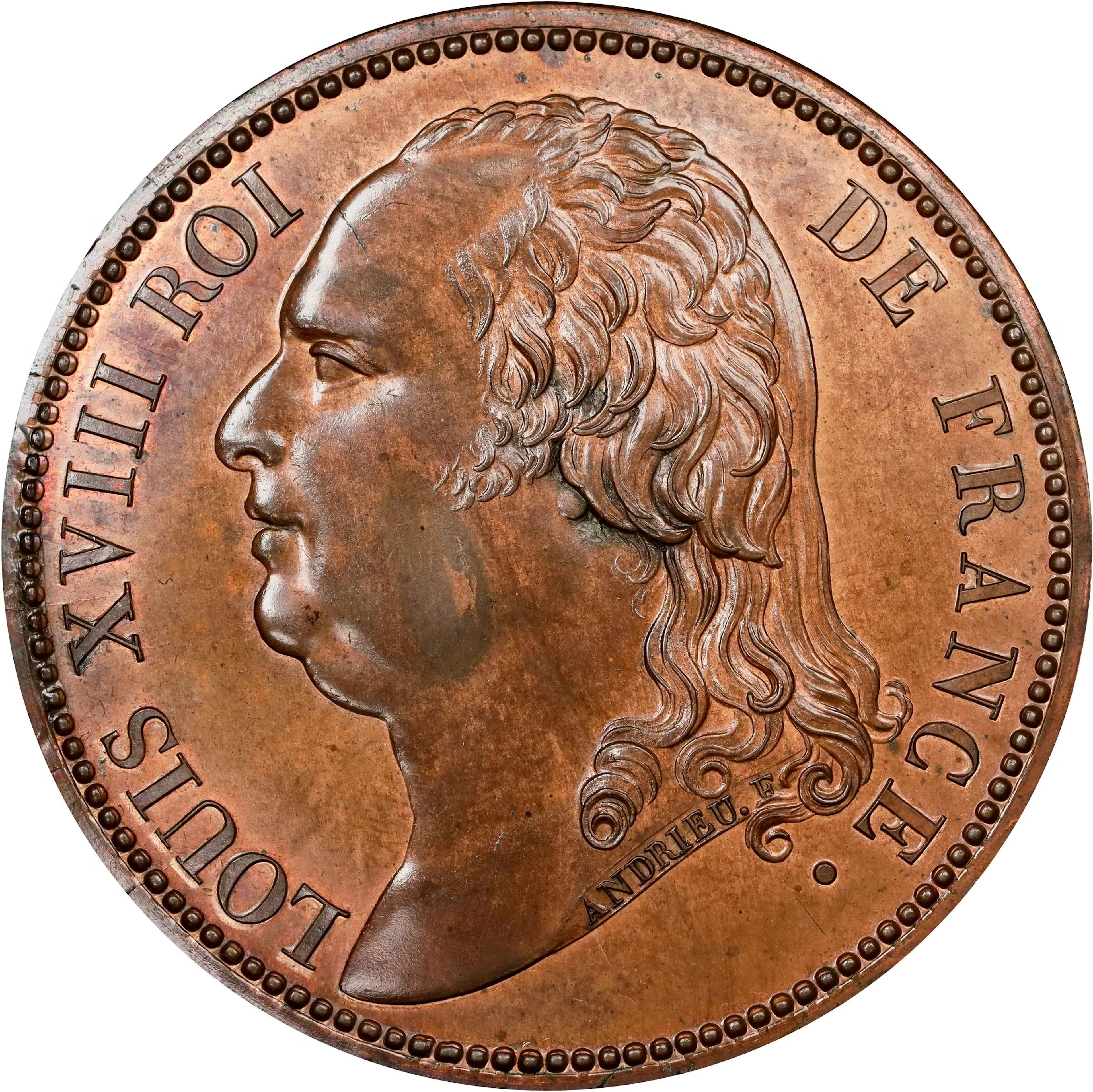 FRANCE. Kingdom (First Restoration). Copper 5 Francs Essai (Pattern)