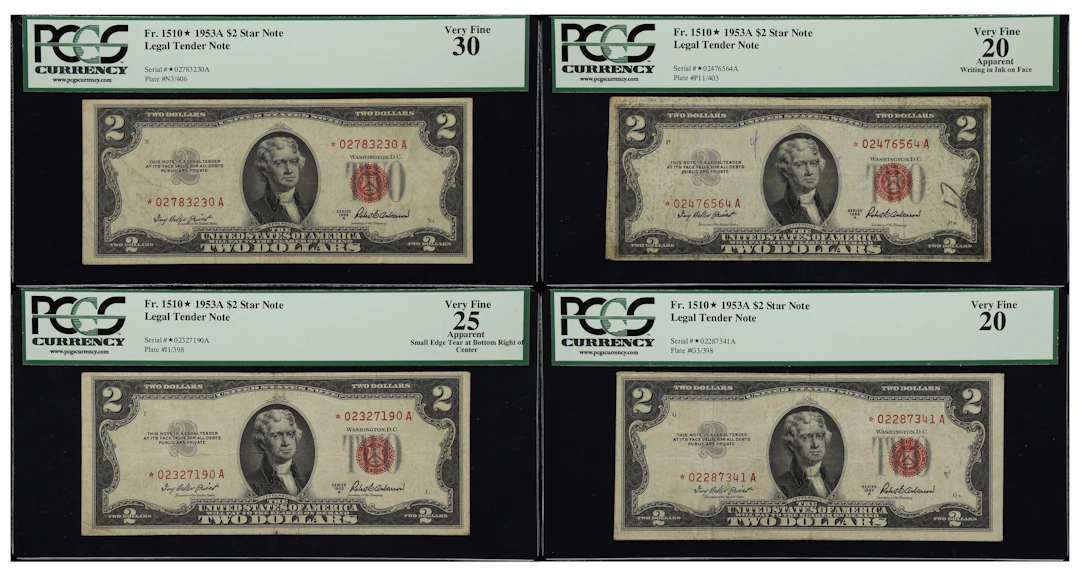 Lot of (4) Fr. 1510*. 1953A $2 Legal Tender Star Notes. PCGS Currency