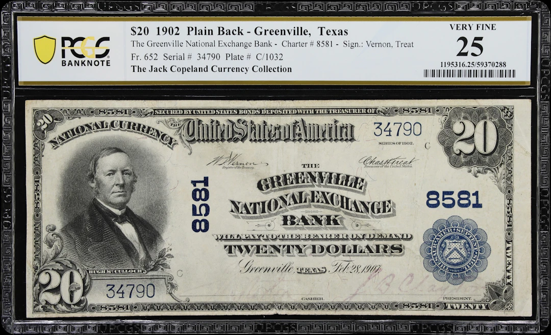 Greenville, Texas. $20 1902 Plain Back. Fr. 652. Greenville National