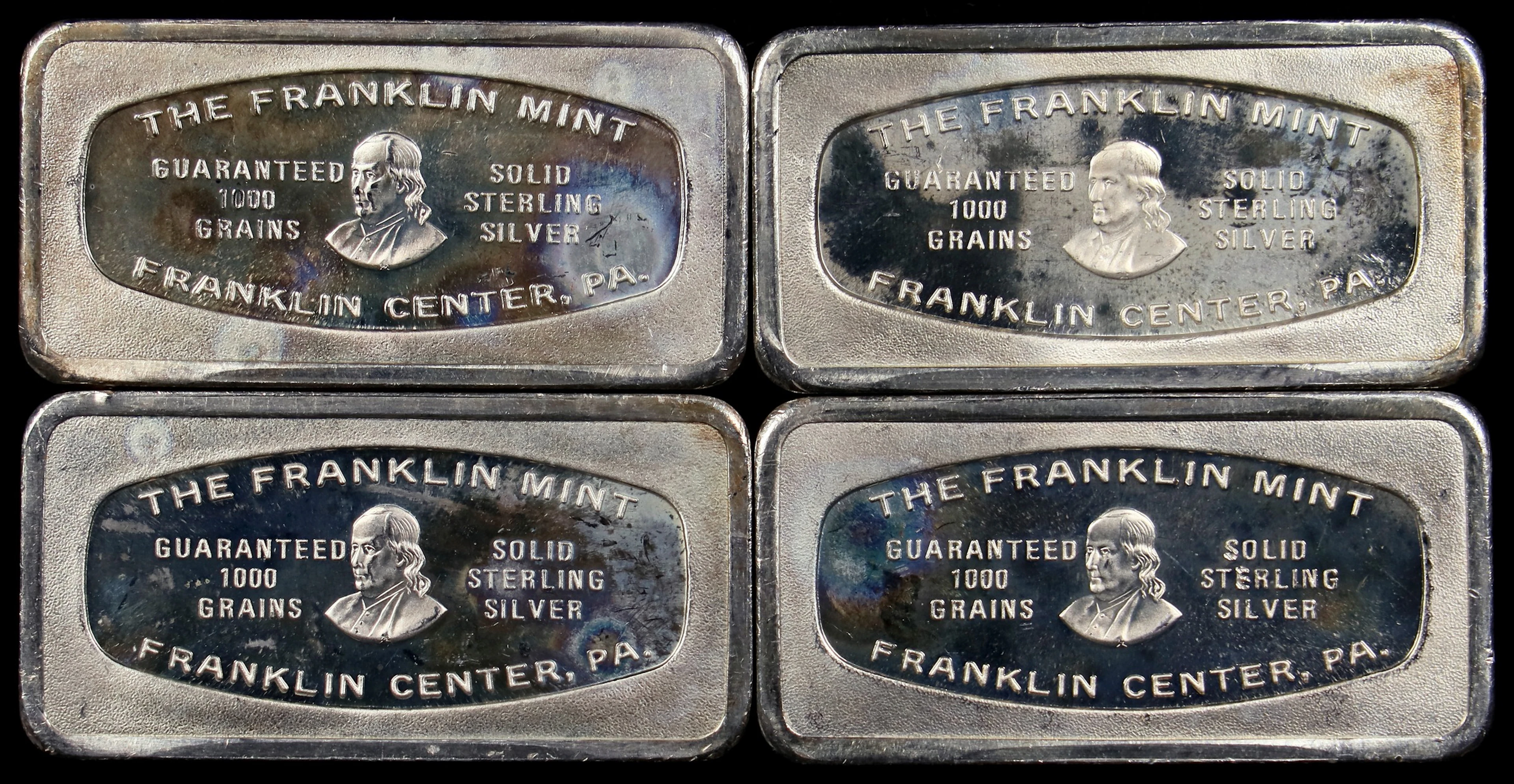 (7.708 oz, 239.76 g ASW). Lot of (4) Franklin Mint 1000 grain Assorted