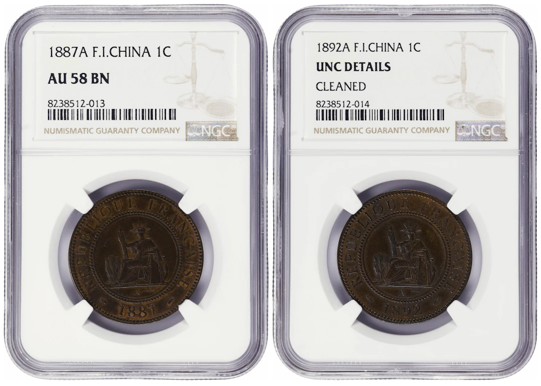 FRENCH INDO-CHINA. Duo of Cents (2 Pieces), 1887-A & 1892-A. Paris