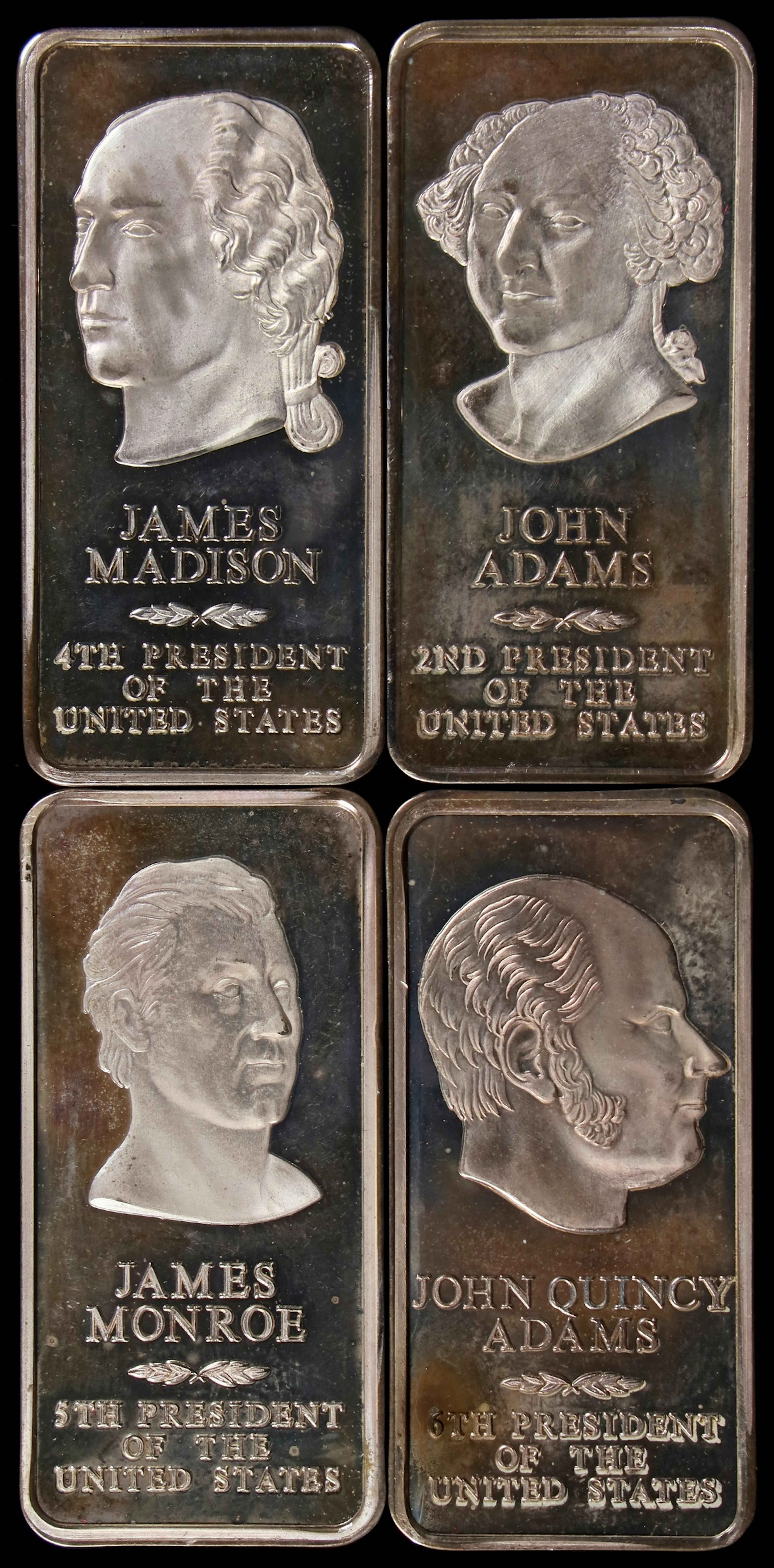 (19.271 oz, 599.4 g ASW). Lot of (4) Danbury Mint 2500 grain Presidential