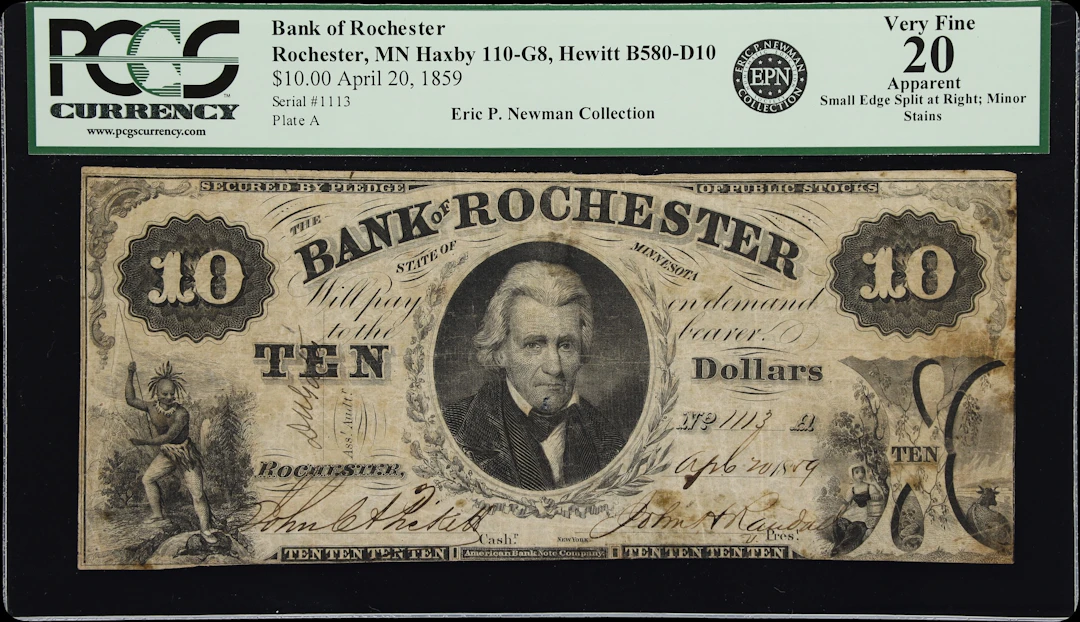 Rochester, Minnesota. Bank of Rochester. 1859 $10. PCGS Currency Very