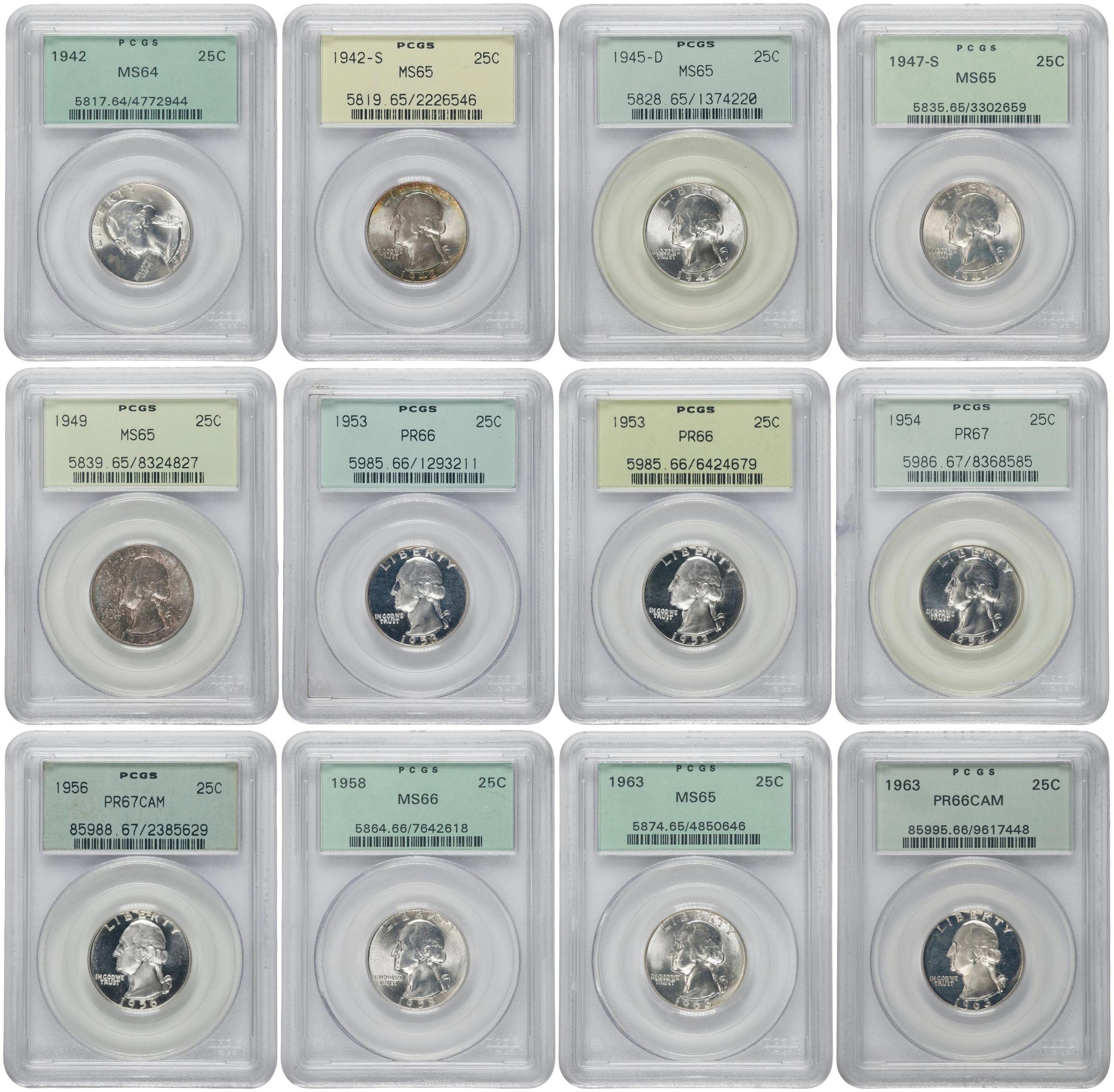 Lot of (12) Washington Quarters. (PCGS). OGH.