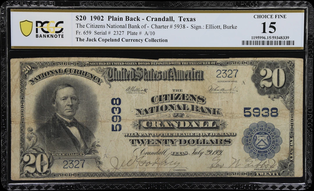 Crandall, Texas. $20 1902 Plain Back. Fr. 659. Citizens NB. Charter