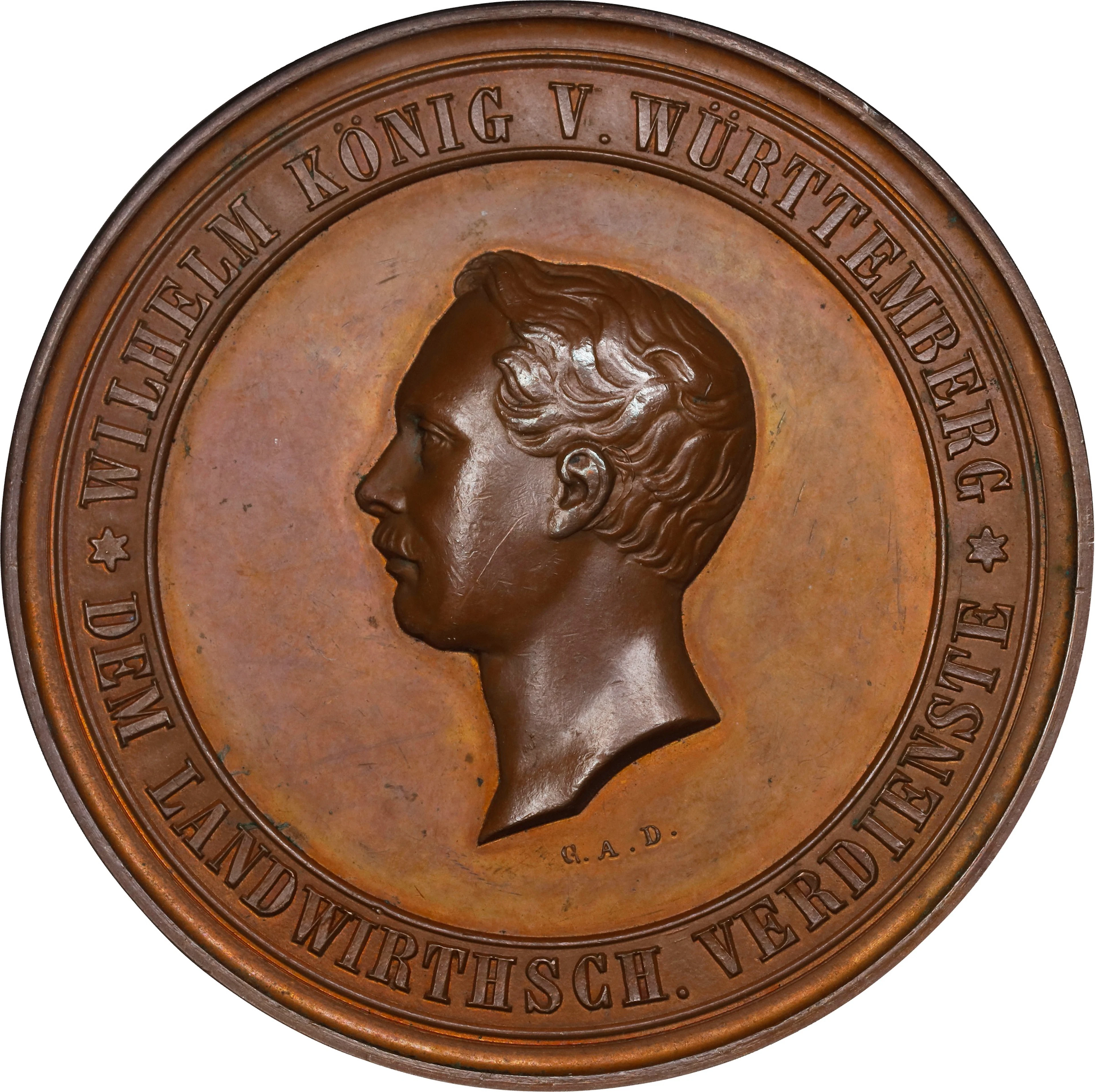 GERMANY. Wurttemberg. Wilhelm I Agricultural Bronze Award Medal, ND