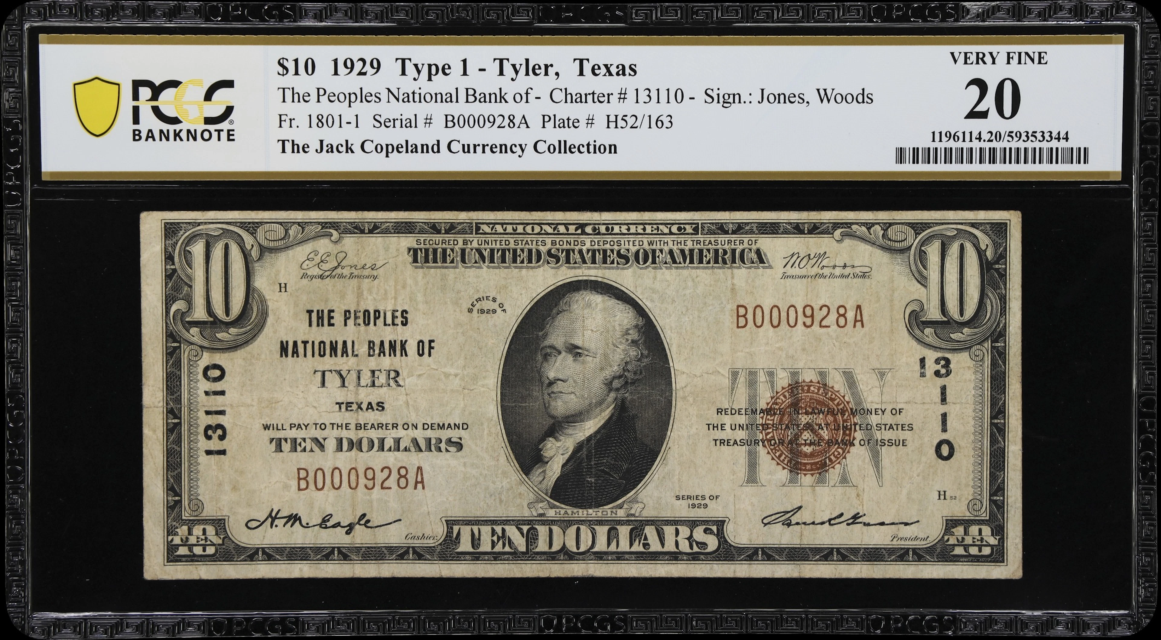 Tyler, Texas. $10 1929 Ty. 1. Fr. 1801-1. Peoples NB. Charter #13110.