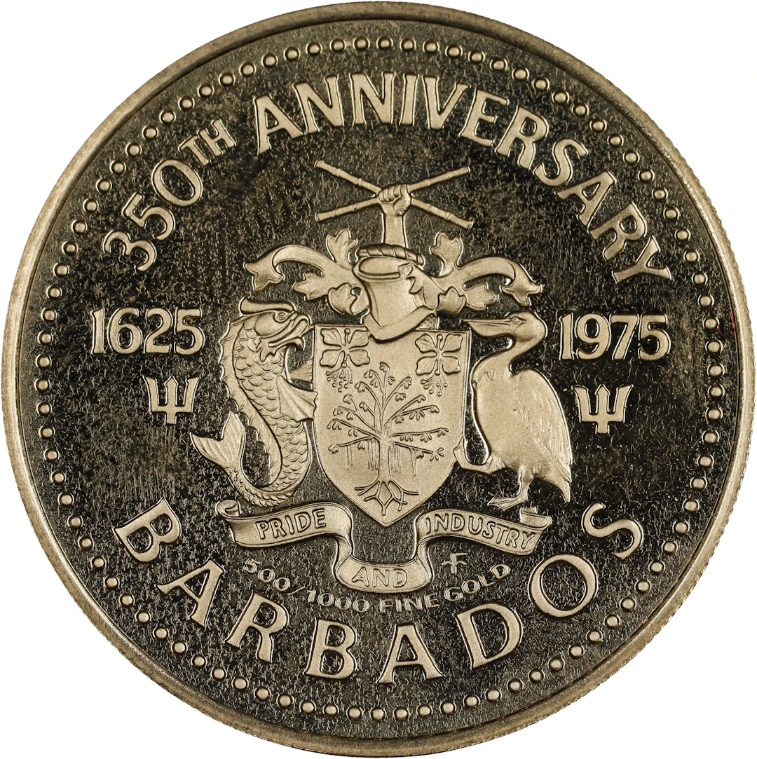 (0.1 oz, 3.11 g AGW). Barbados. 1975 Settlement Gold $100.