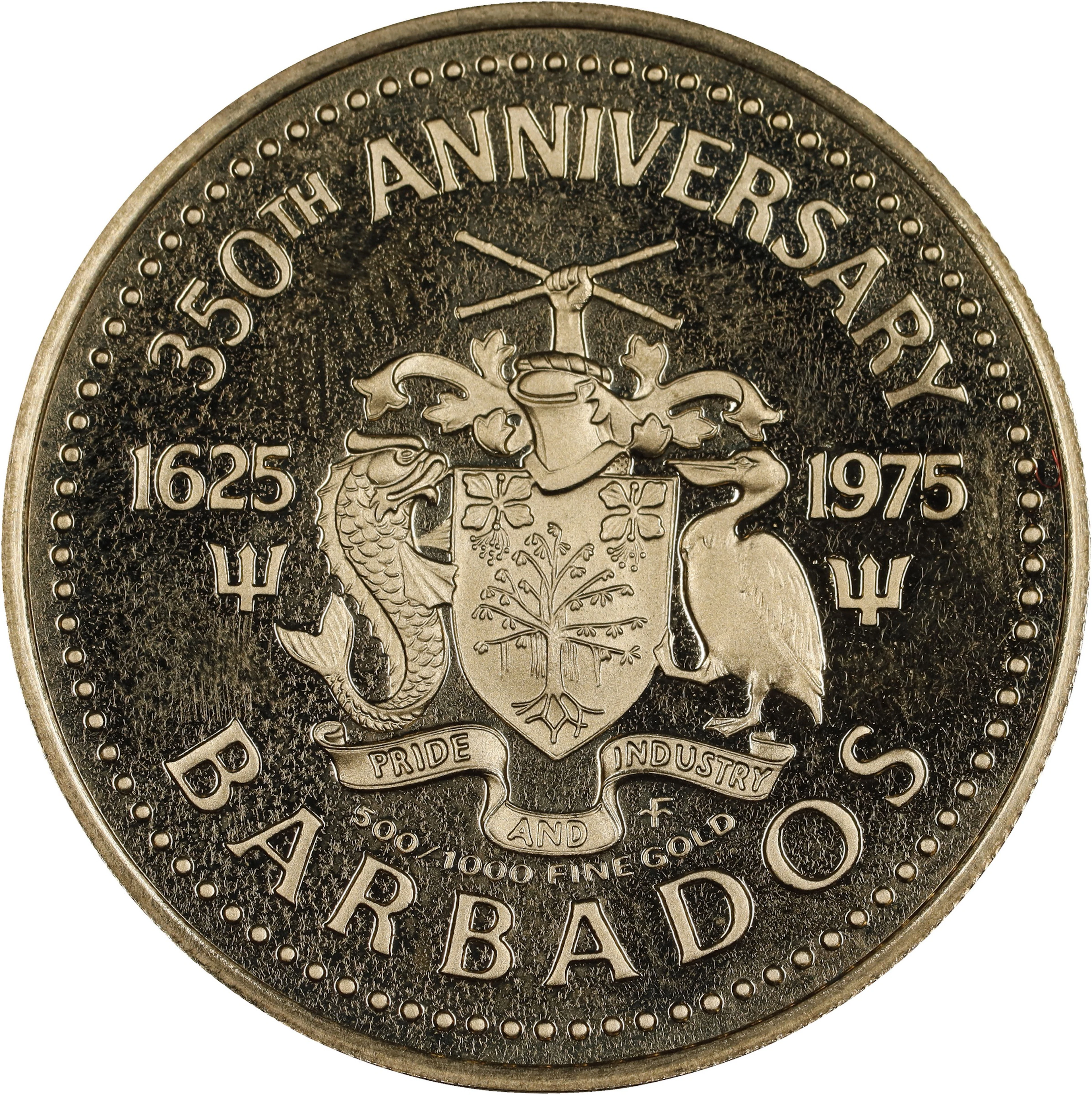 (0.1 oz, 3.11 g AGW). Barbados. 1975 Settlement Gold $100.