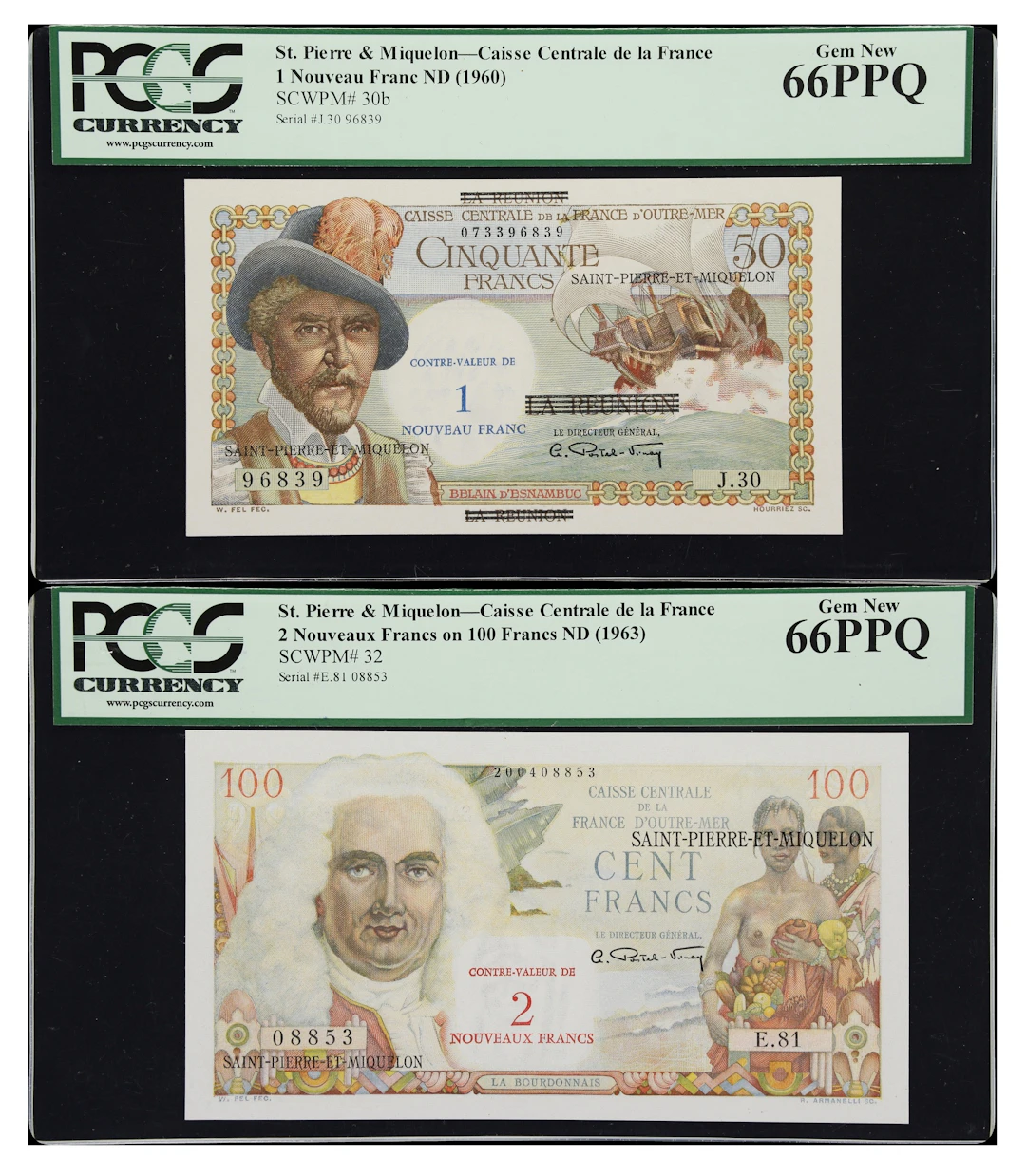 (◊) SAINT PIERRE & MIQUELON. Lot of (2). Caisse Centrale de la France
