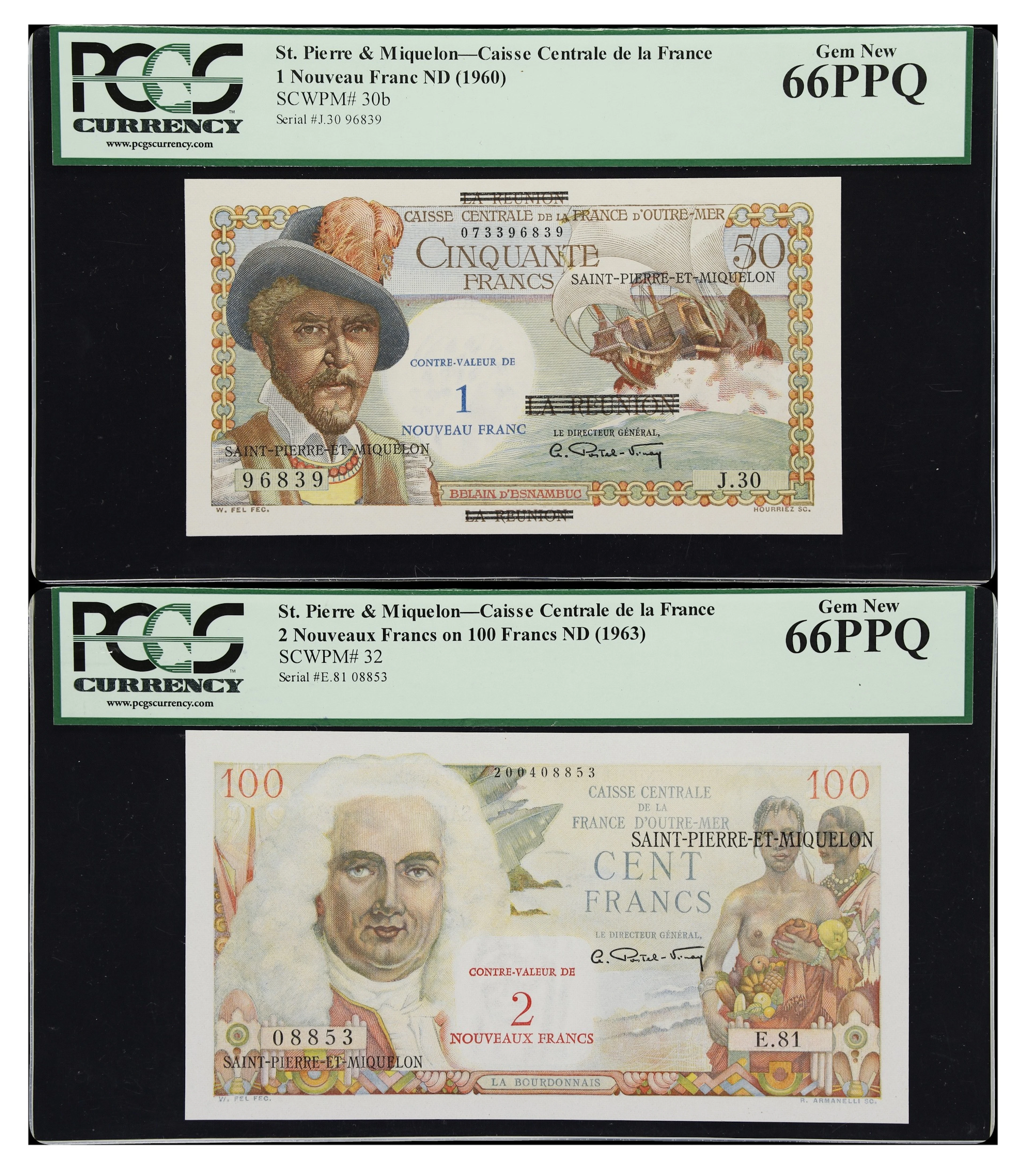 (◊) SAINT PIERRE & MIQUELON. Lot of (2). Caisse Centrale de la France