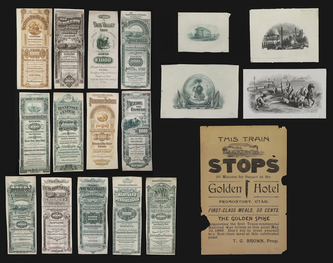 Lot of (18) Mixed Railroad Bond, Vignettes, & Assorted Ephemera. 1898