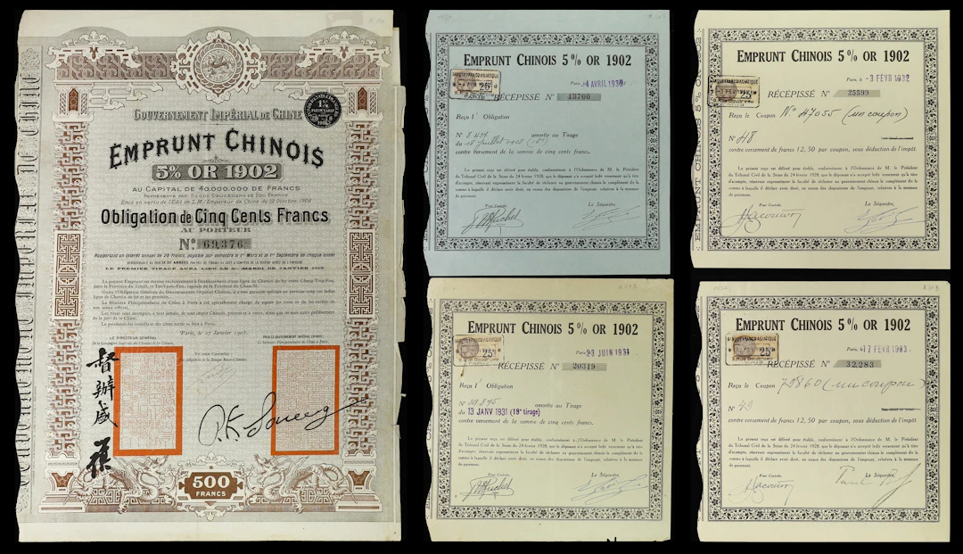 CHINA--EMPIRE. Lot of (5). 1903 5% Cheng-Tai Railway Loan (Emprunt