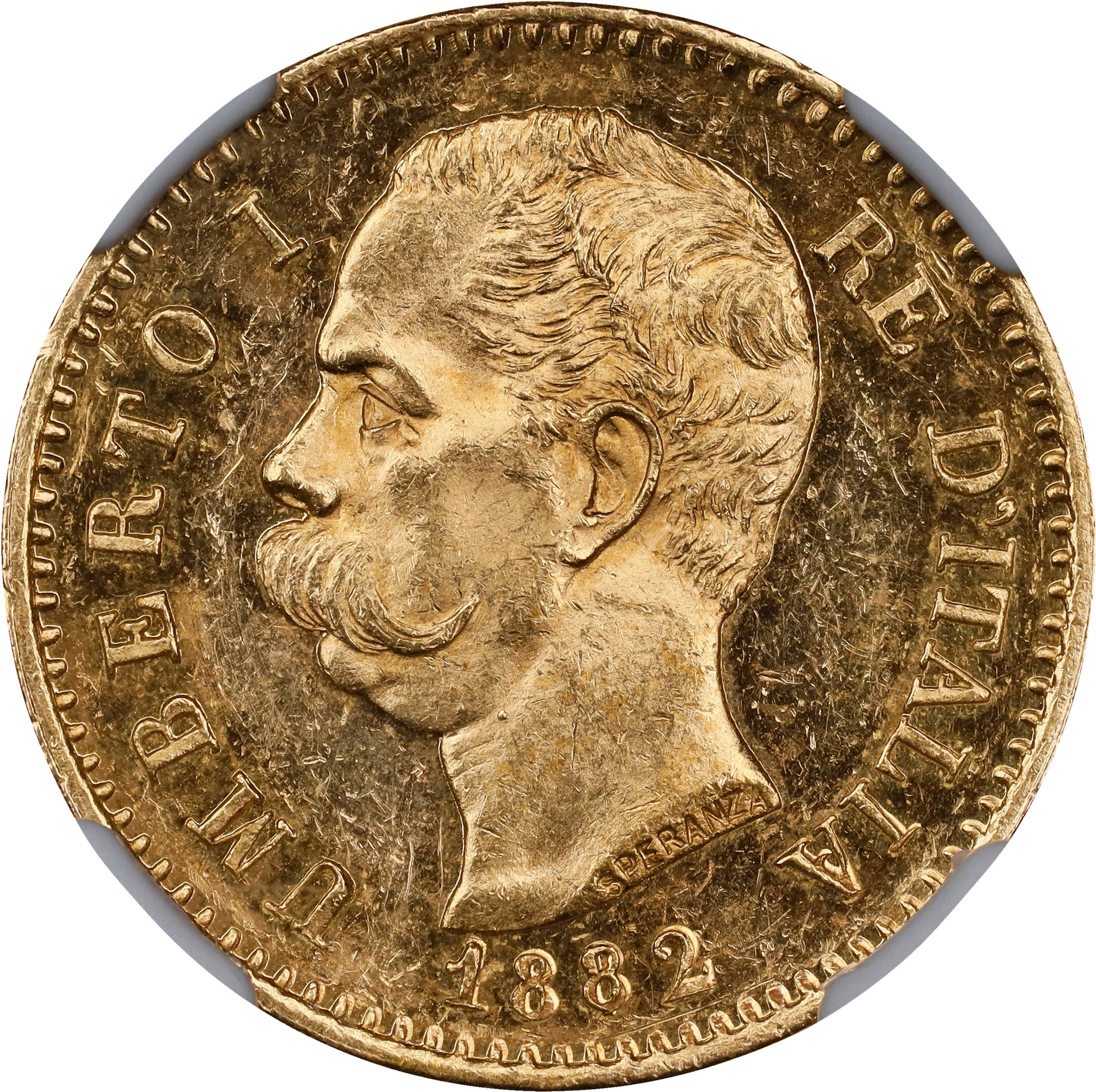ITALY. 20 Lire, 1882-R. Rome Mint. Umberto I. NGC MS-61 Prooflike.