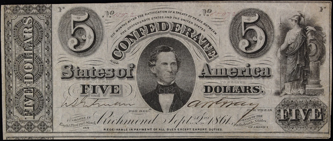 T-34. Confederate Currency. 1861 $5. Very Fine.