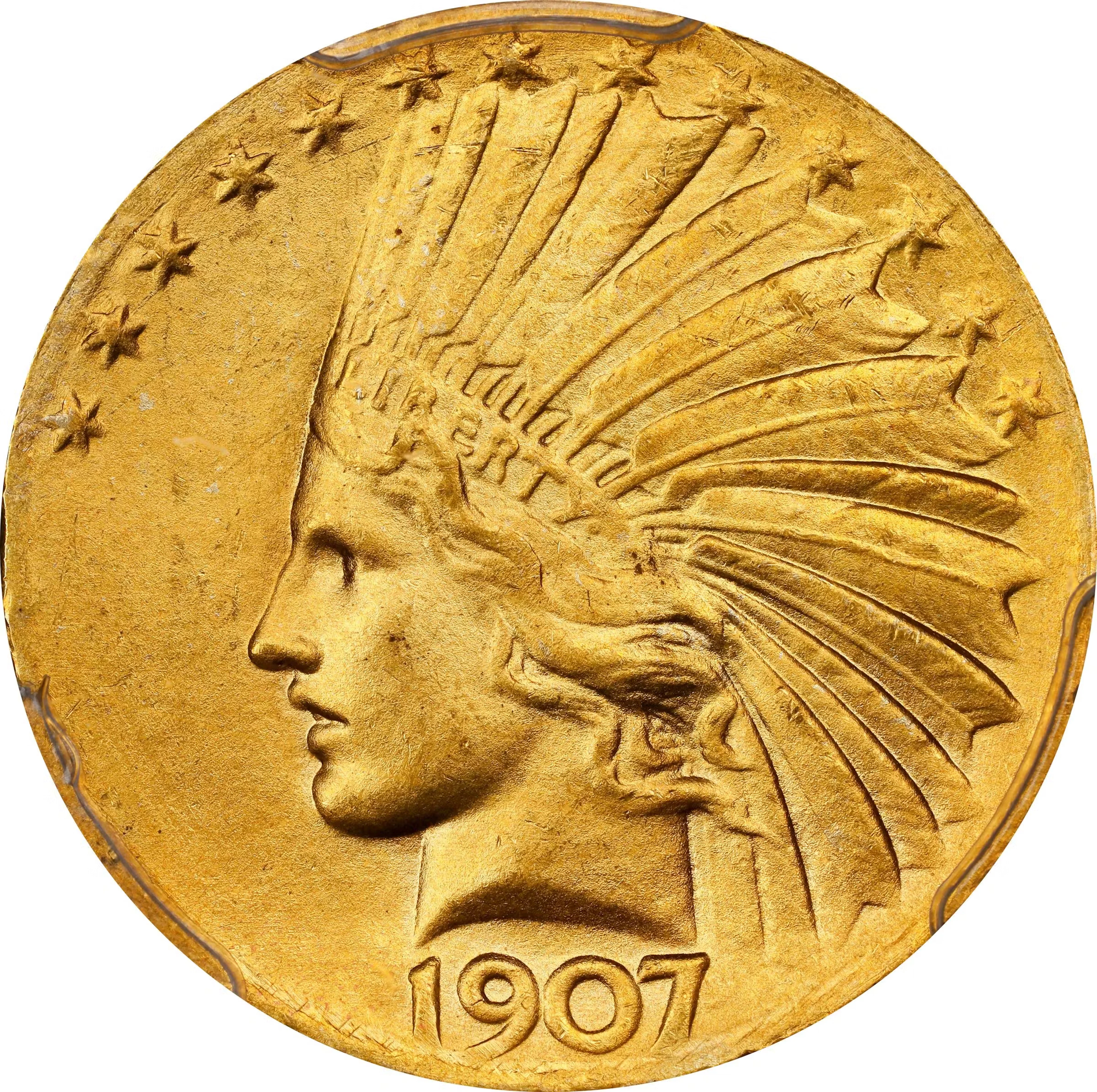 1907 Indian Eagle. Wire Rim, Periods. Judd-1901, Pollock-1995. Rarity-3.