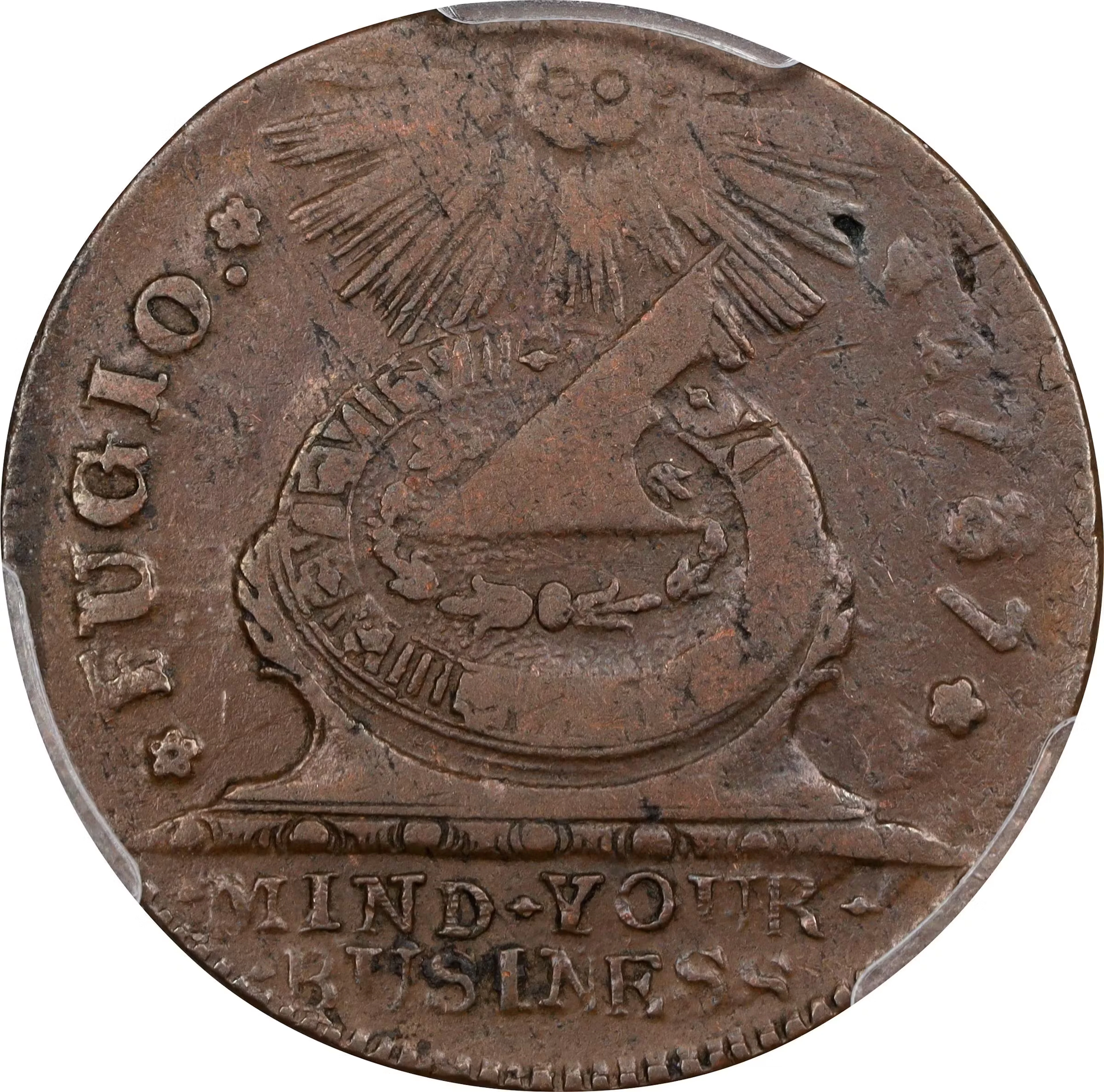 1787 Fugio Cent. Pointed Rays. Newman 18-X, W-6965. Rarity-6+. STATES