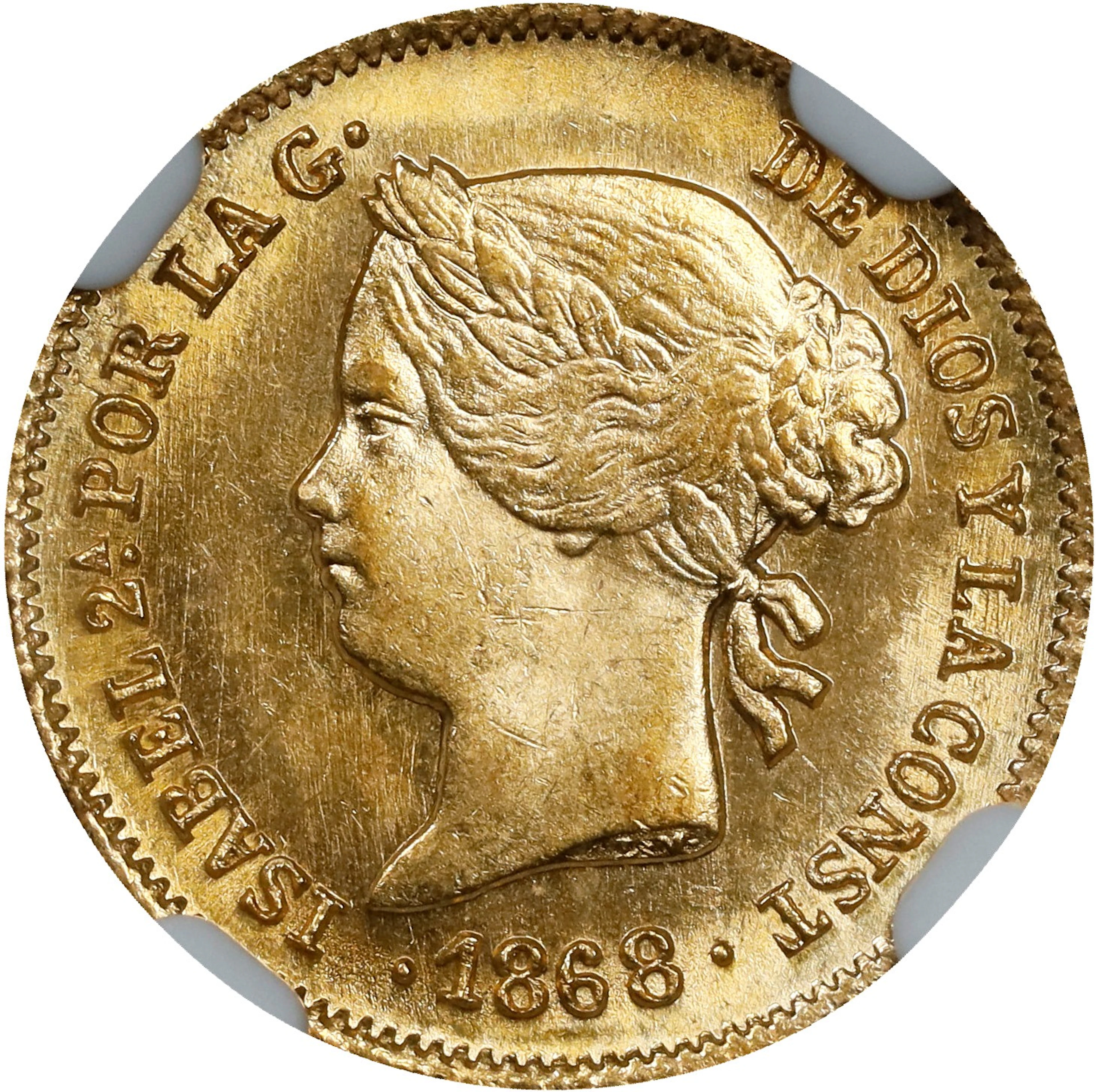 PHILIPPINES. Peso, 1868. Manila Mint. Isabel II. NGC MS-62.