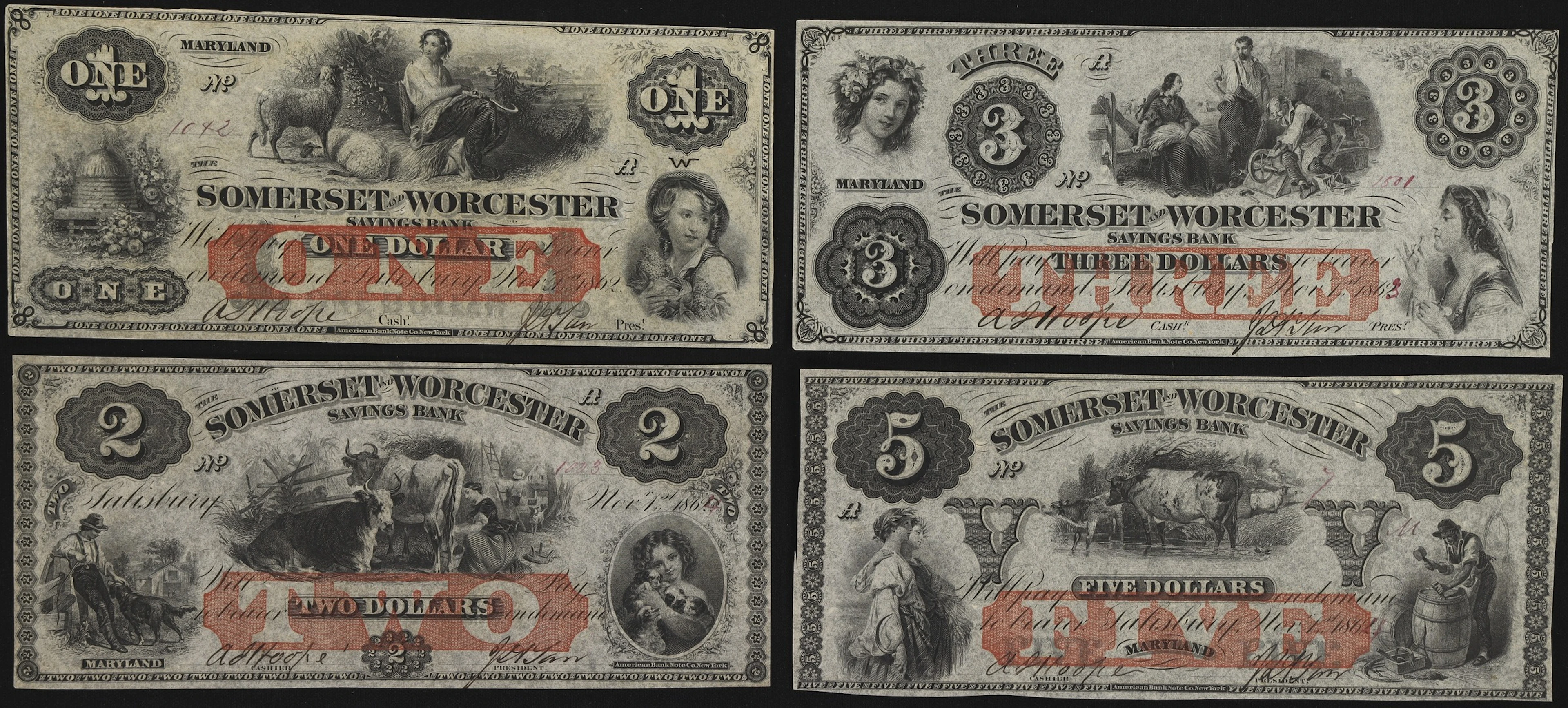 Lot of (4) Salisbury, Maryland. Somerset & Worcester Savings Bank.