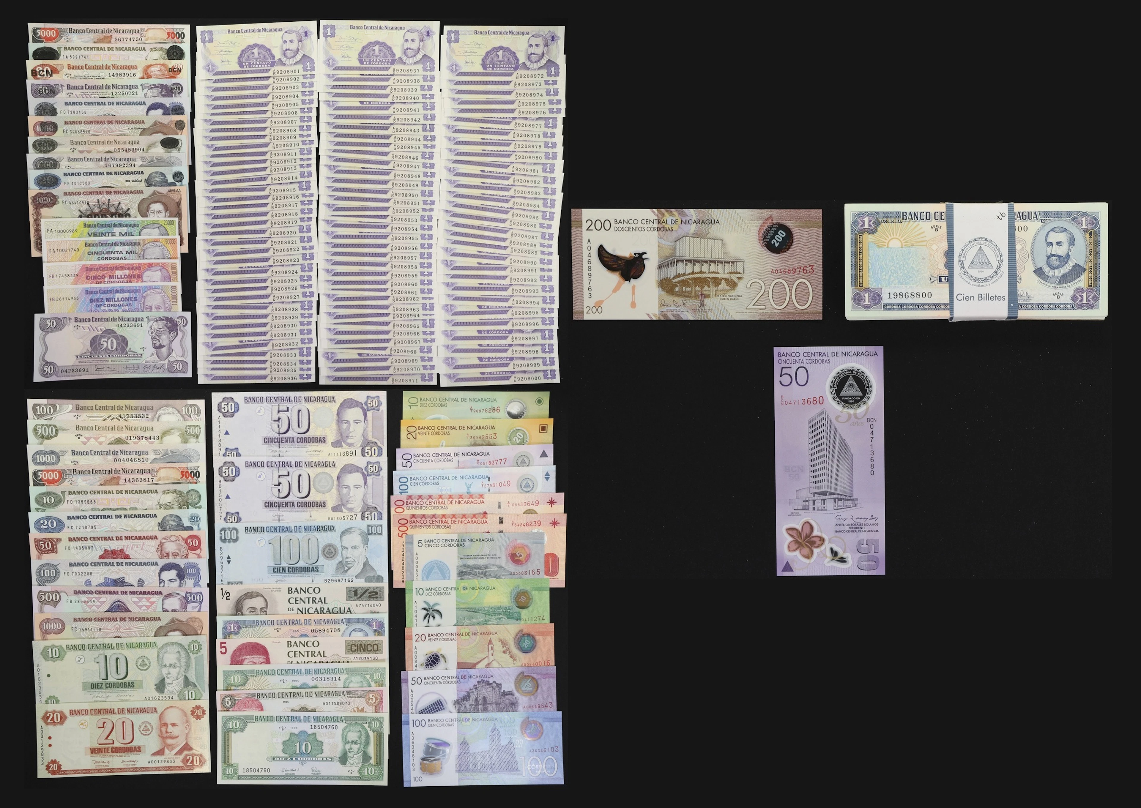 NICARAGUA. Lot of (249). Banco Central de Nicaragua. Mixed Denominations