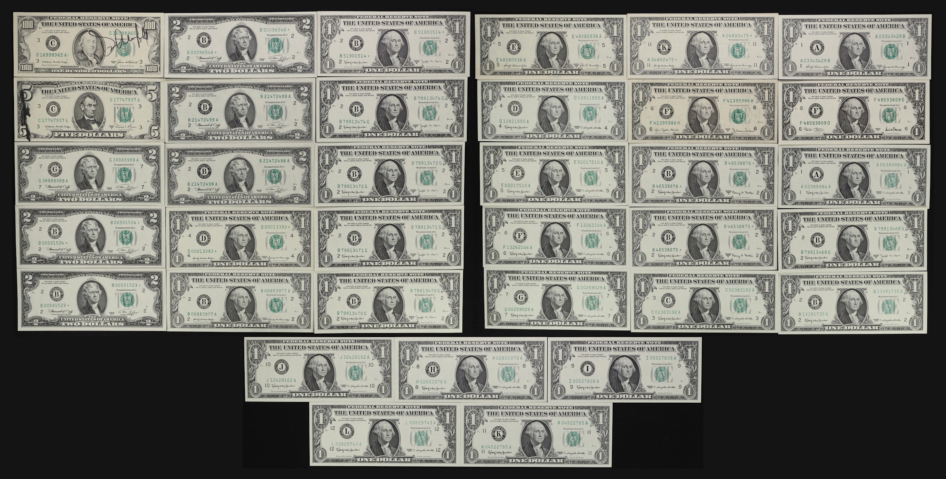 Lot of (35) Mixed Friedbergs. 1963 - 2001 $1, $2, $5, & $100 Federal